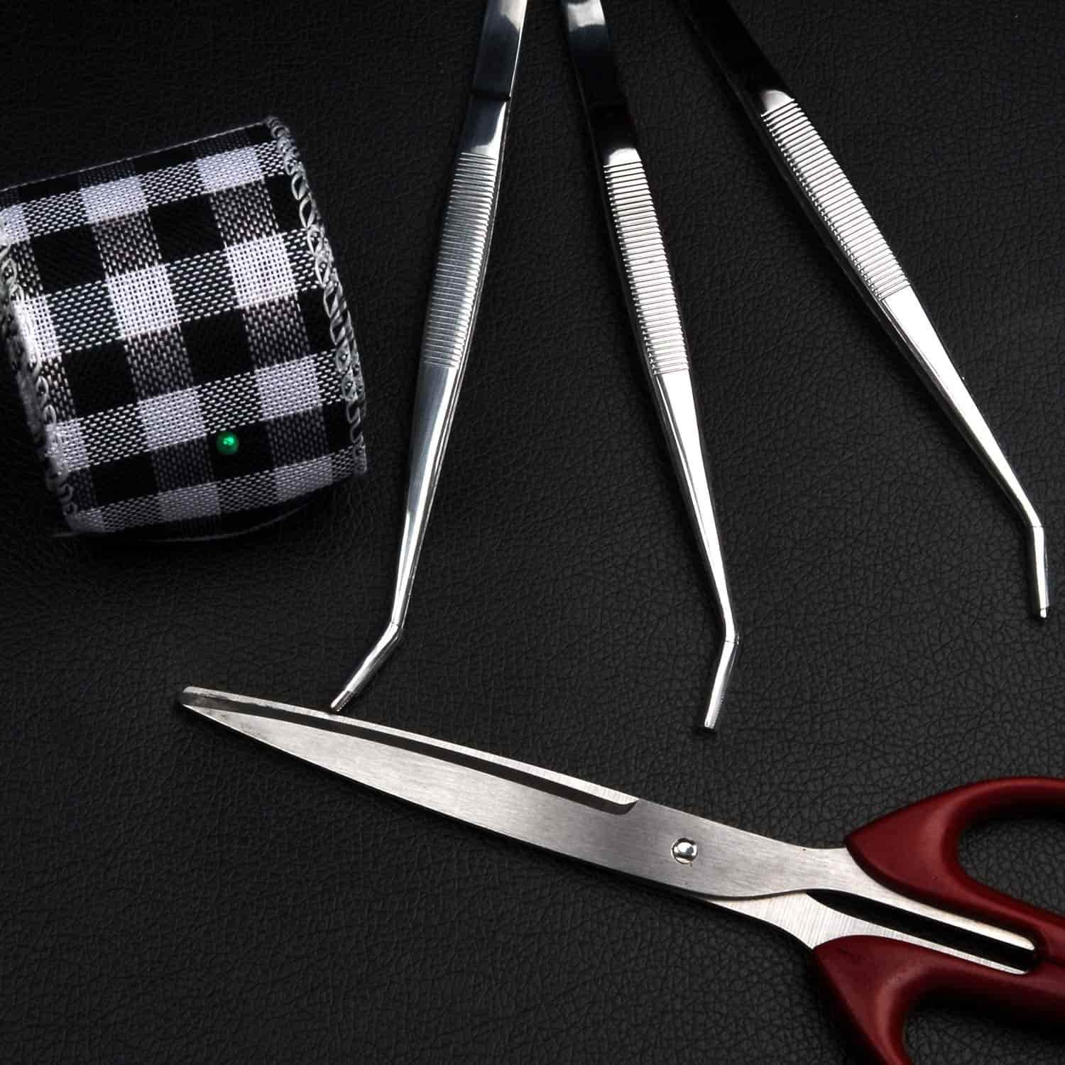 Premium Stainless Steel Dental Tweezers with Curved Serrated Tip - Multipurpose Dental Forceps for Oral Care, Denture Cleaning & Tooth Extraction - Perfect for Home Use, Dentists, and First Aid Kits