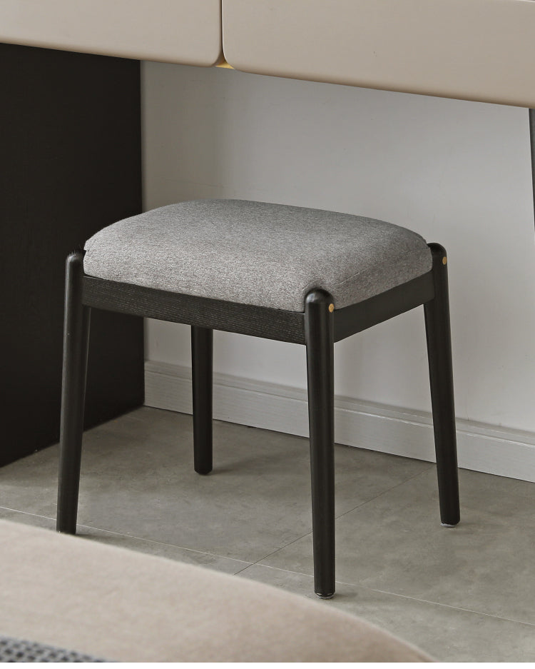 Solid Oak & Birch Wood Square Makeup Stool - Soft Padded Seat for Vanity, Dressing Room, and Bedroom Decor