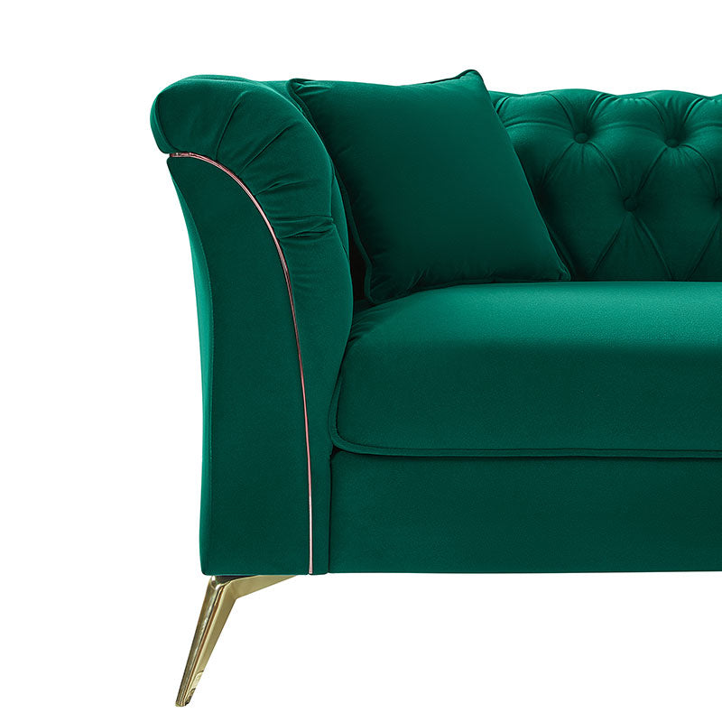 Modern Luxury Glam Velvet Sofa with Tufted Buttons & Gold Metal Accents - Elegant Living Room Furniture for Home Decor, Lounge & Entertaining