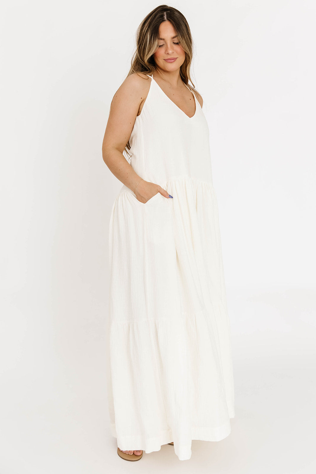 Solenne Women's Elegant Cream Maxi Dress - Perfect for Summer Weddings, Beach Vacations & Casual Outings