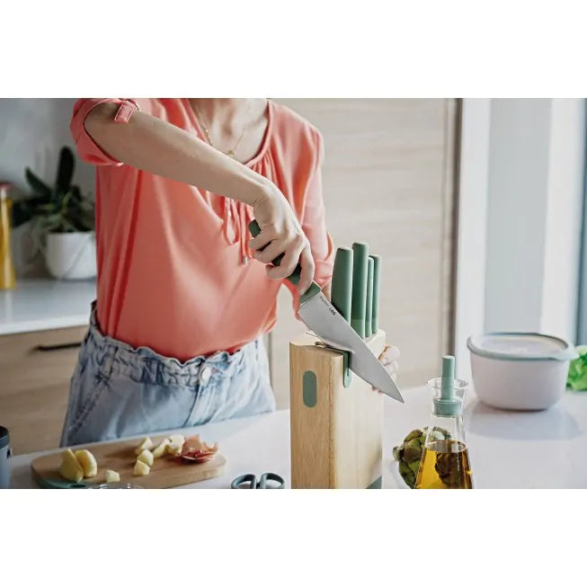 Premium 6-Piece Knife Block Set in Forest Green - Perfect for Kitchen, Cooking, and Food Prep
