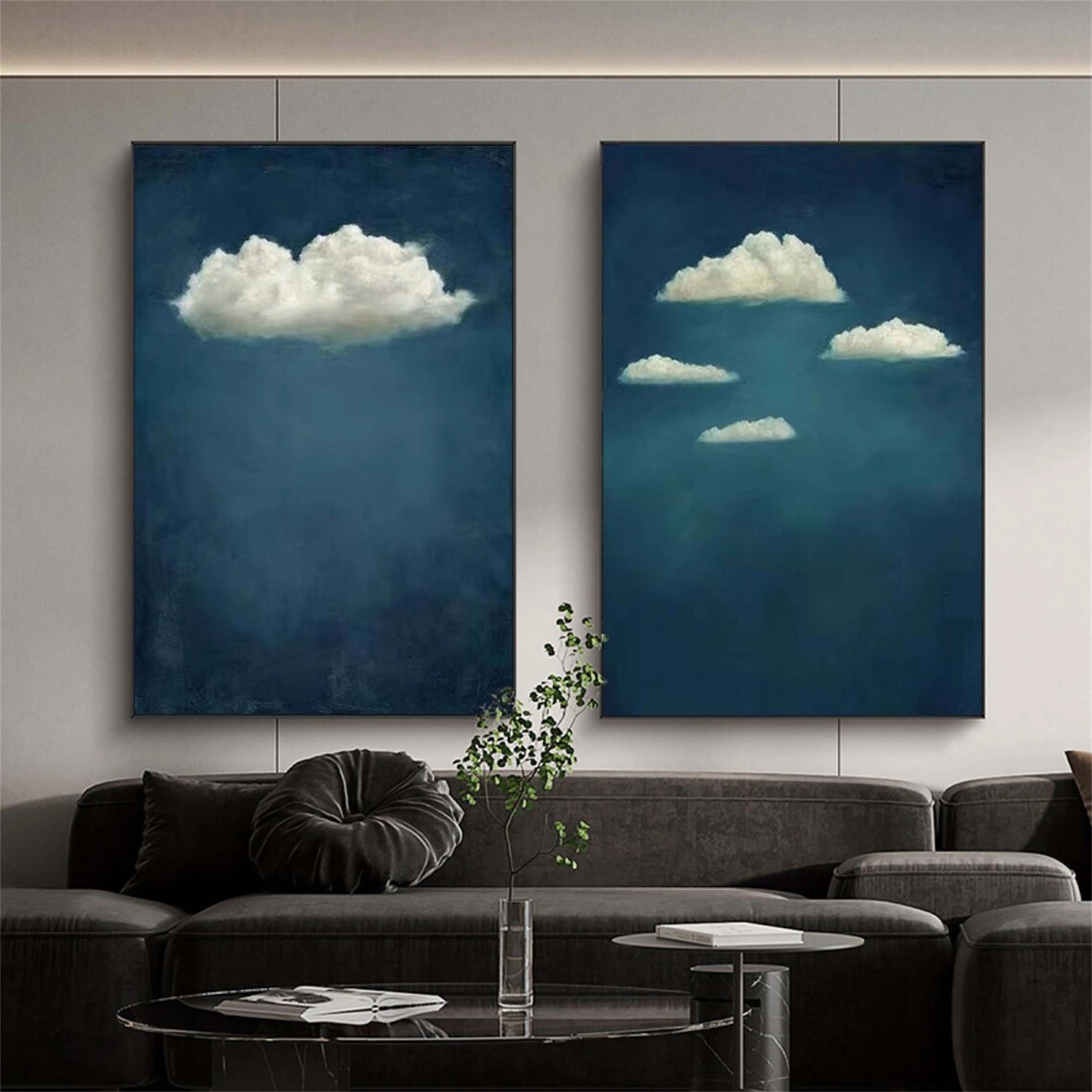 Ocean and Sky Painting Set of 2 - Handmade Canvas Wall Art for Living Room & Bedroom Decor | Coastal Beach Theme Home Office Artwork #OS106