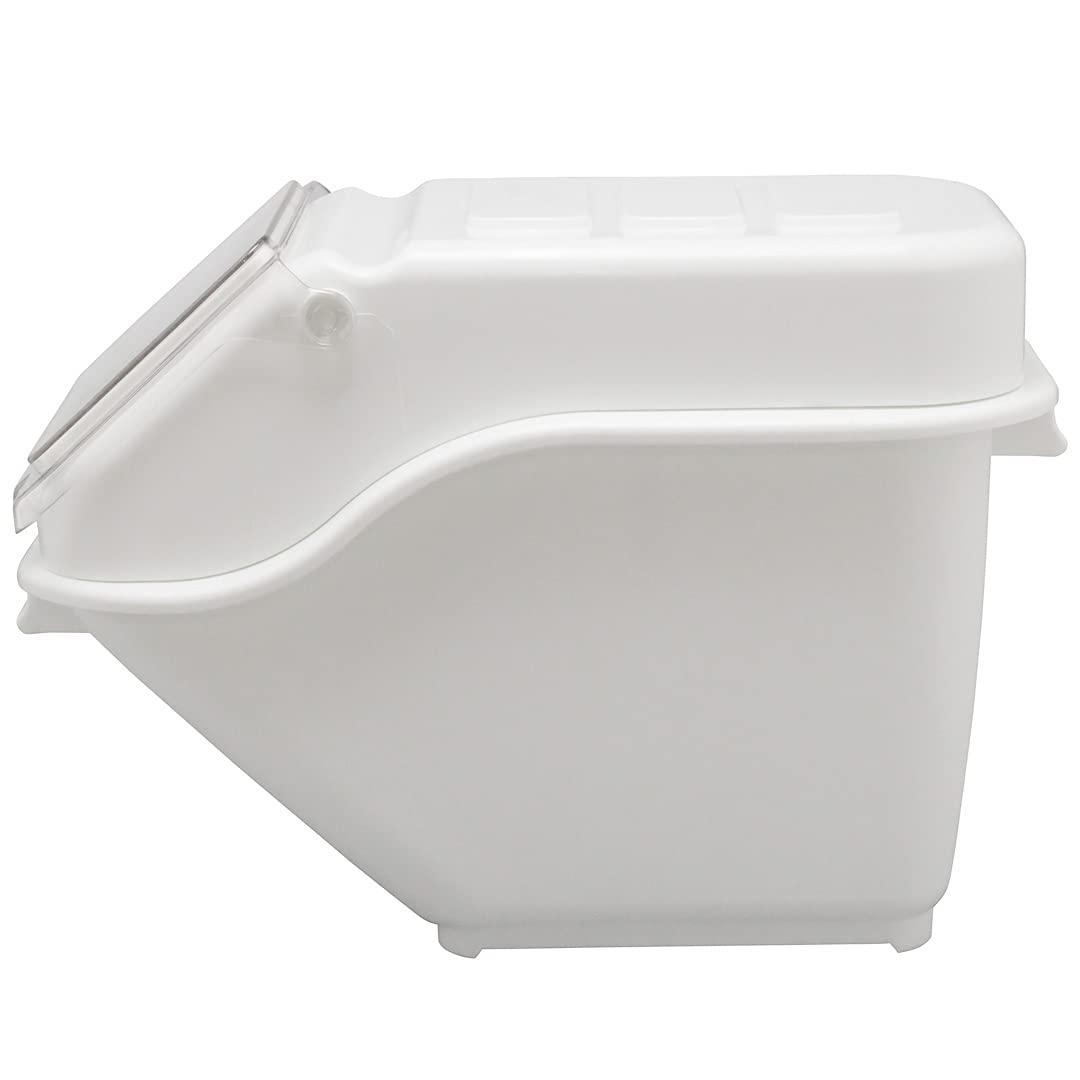 Restaurantware Met Lux 6 Gallon Food Storage Container with Lid & Measuring Scoop - Stackable White Plastic Ingredient Bin for Flour, Sugar & Bulk Foods | Commercial Kitchen & Pantry Organization Solution