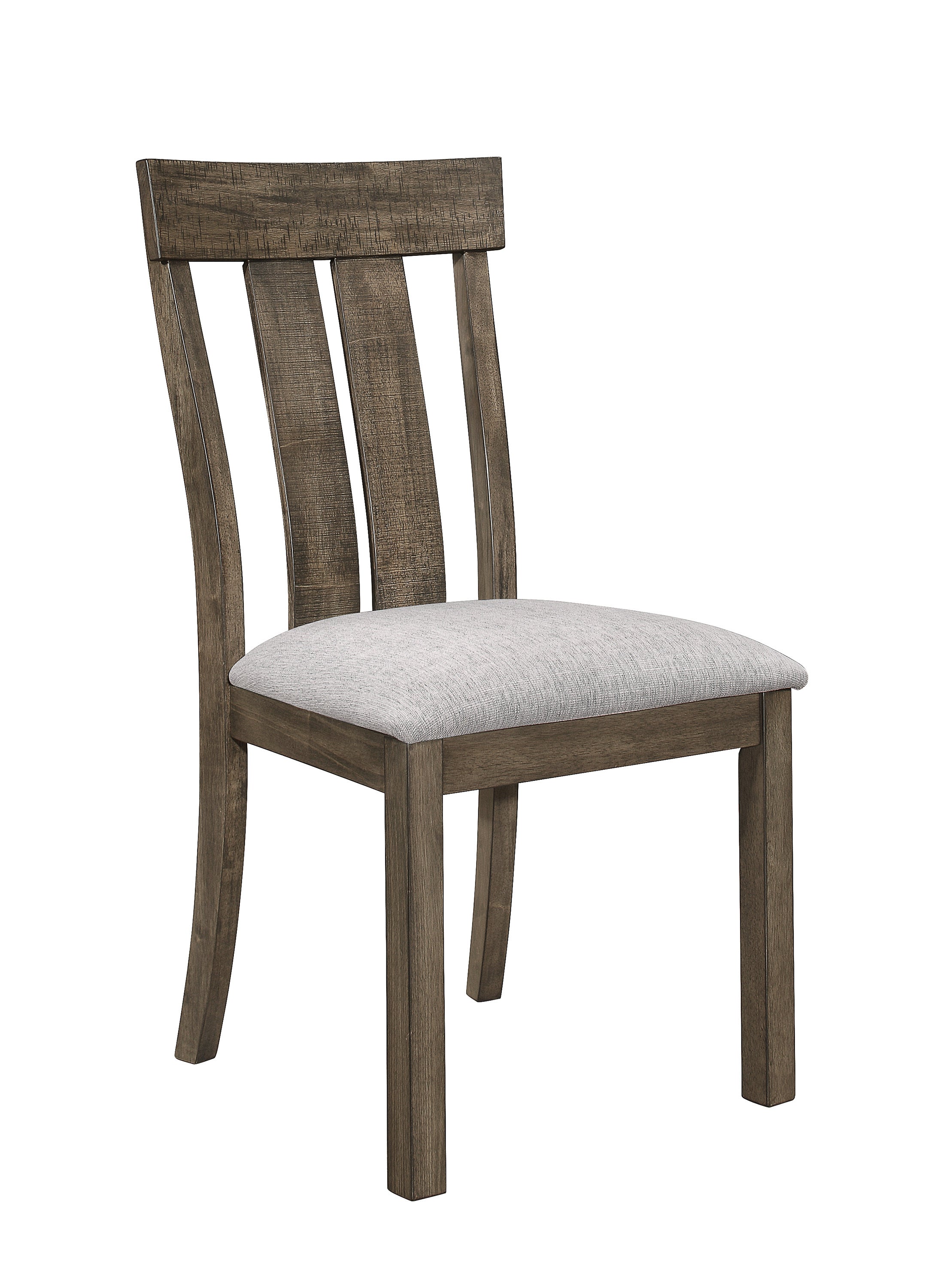 2pc Brown Oak & Gray Fabric Dining Chairs - Rustic Farmhouse Style Wooden Chairs with Upholstered Seats - Standard Dining Height for Kitchen, Dining Room & Breakfast Nook - Comfortable & Durable Wood Furniture Set