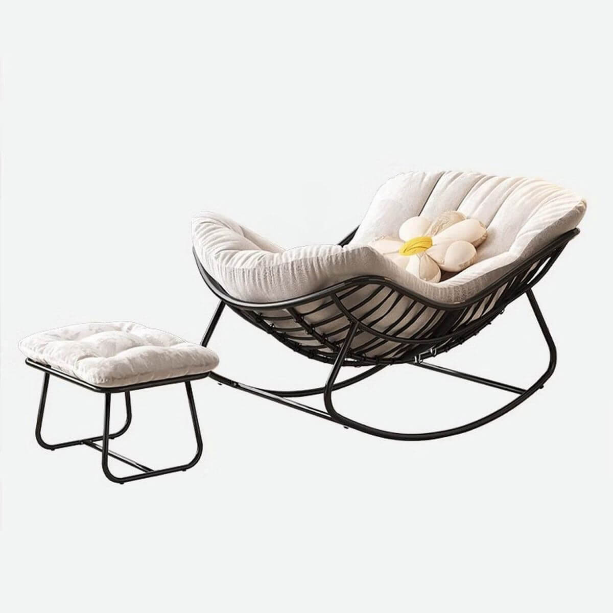 Modern Black Upholstered Armless Rocking Chair with Sturdy Metal Legs - Compact Space-Saving Design for Nursery, Living Room & Small Apartments