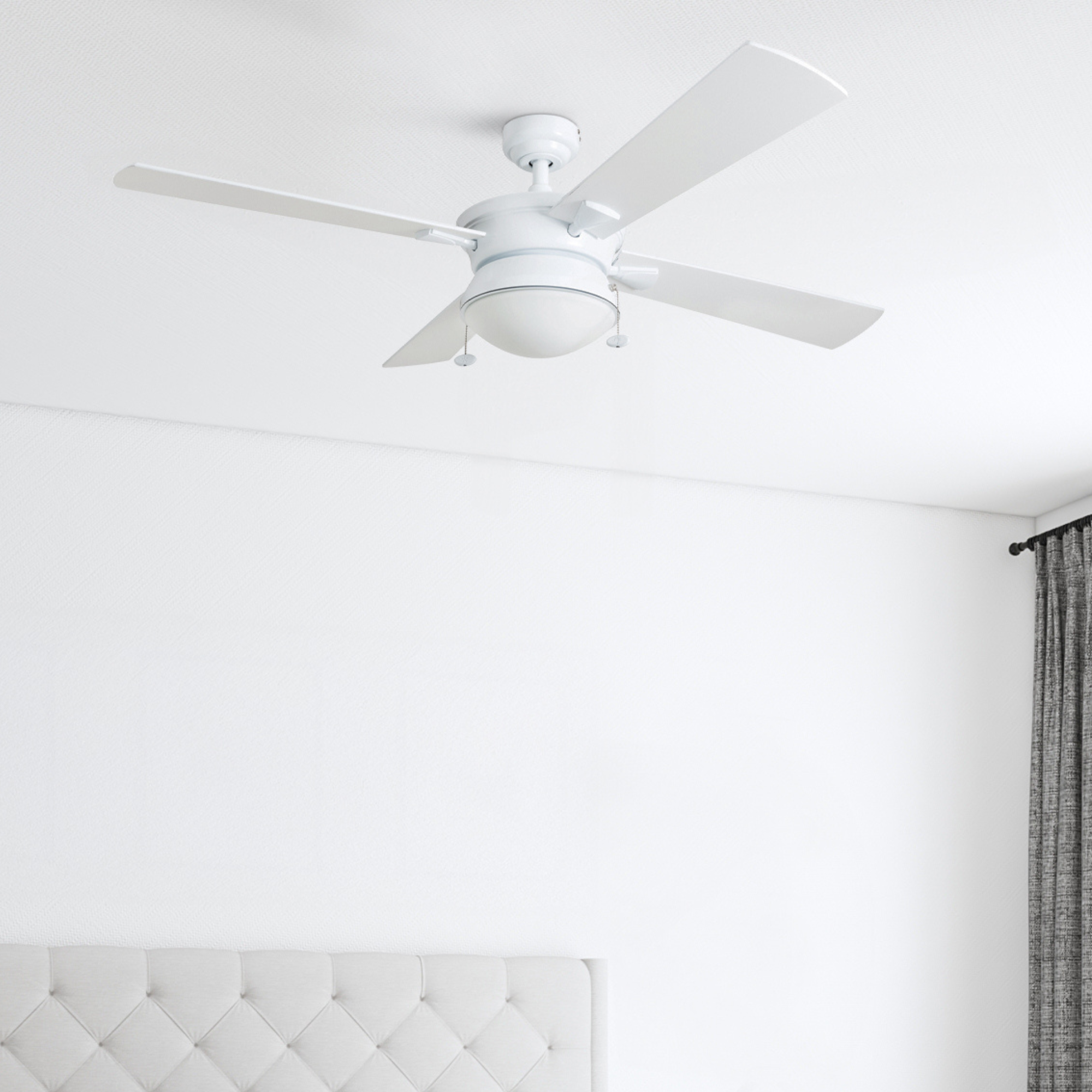 52 Inch Auletta White Ceiling Fan with Pull Chain - Indoor/Outdoor Use for Living Room, Bedroom, Patio & Covered Porch