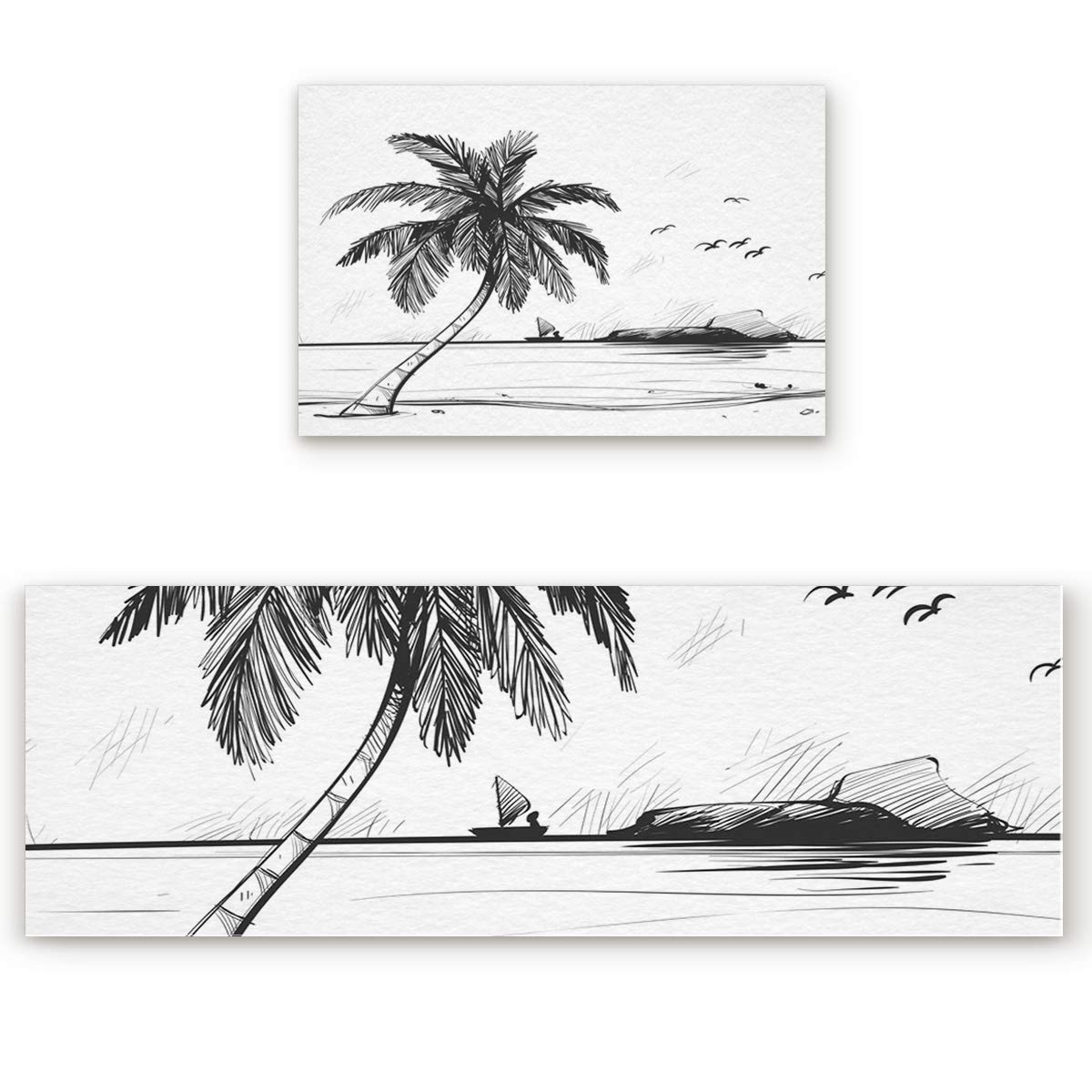 **Anti-Fatigue Kitchen Floor Mats Set - 2-Pack Non-Slip Waterproof Standing Mats with Cushion Support, Tropical Palm Design - Perfect for Cooking, Dishwashing & Comfortable Standing in Home Kitchen**
