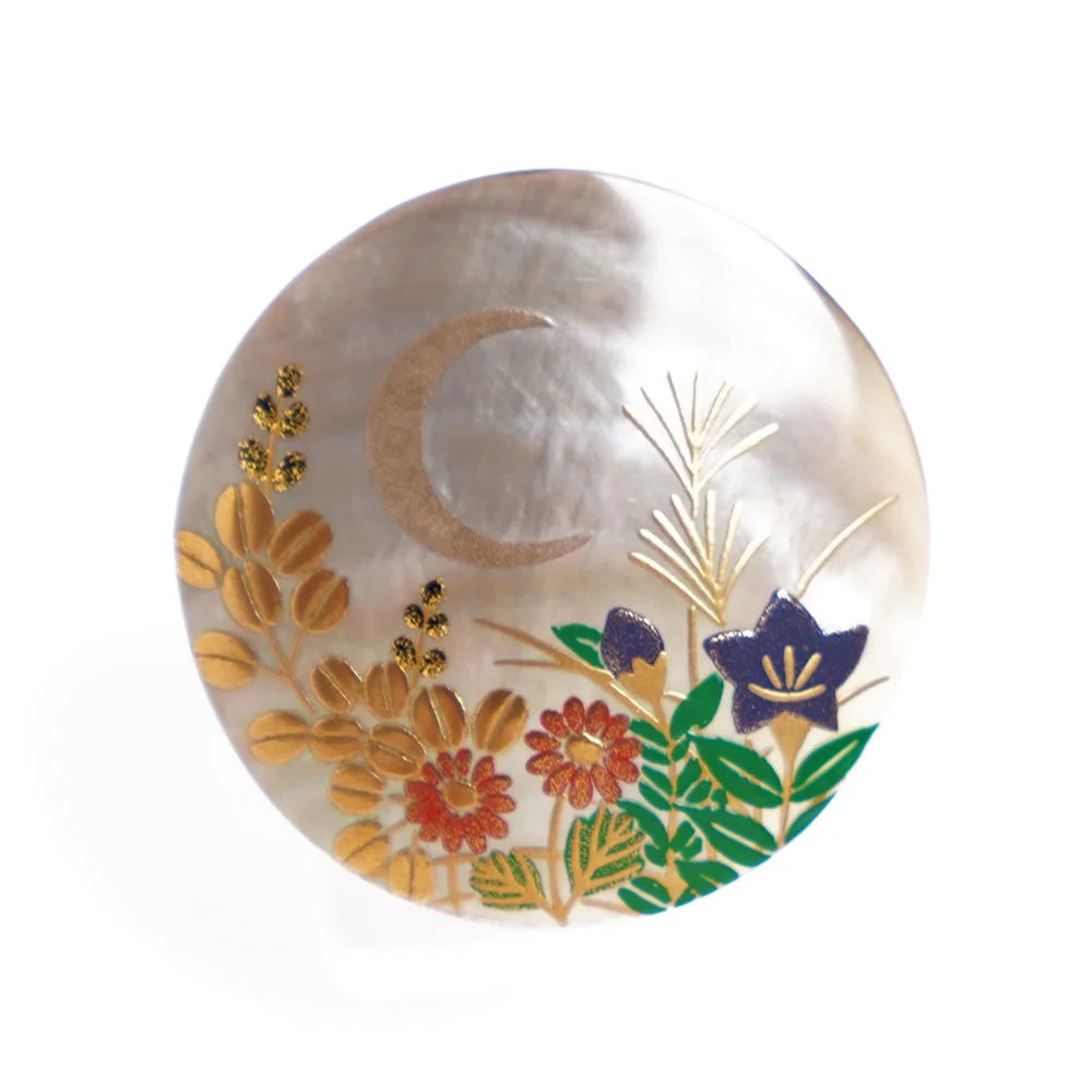 Handcrafted Japanese Maki-e Urushi Lacquer Brooch with Black Lip Oyster Pearl Shell - Autumn Flower Design - Traditional Artisan Jewelry for Women | Perfect for Formal Occasions, Weddings & Cultural Events