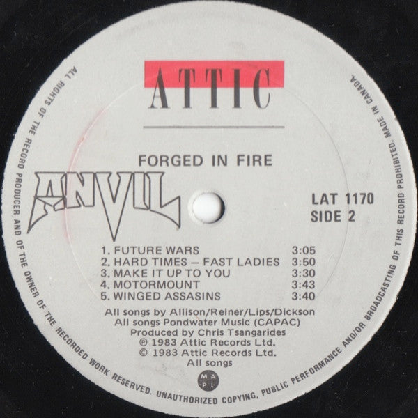 Anvil - Forged In Fire LP Album (NM or M) - Heavy Metal Vinyl Record for Collectors & Music Enthusiasts