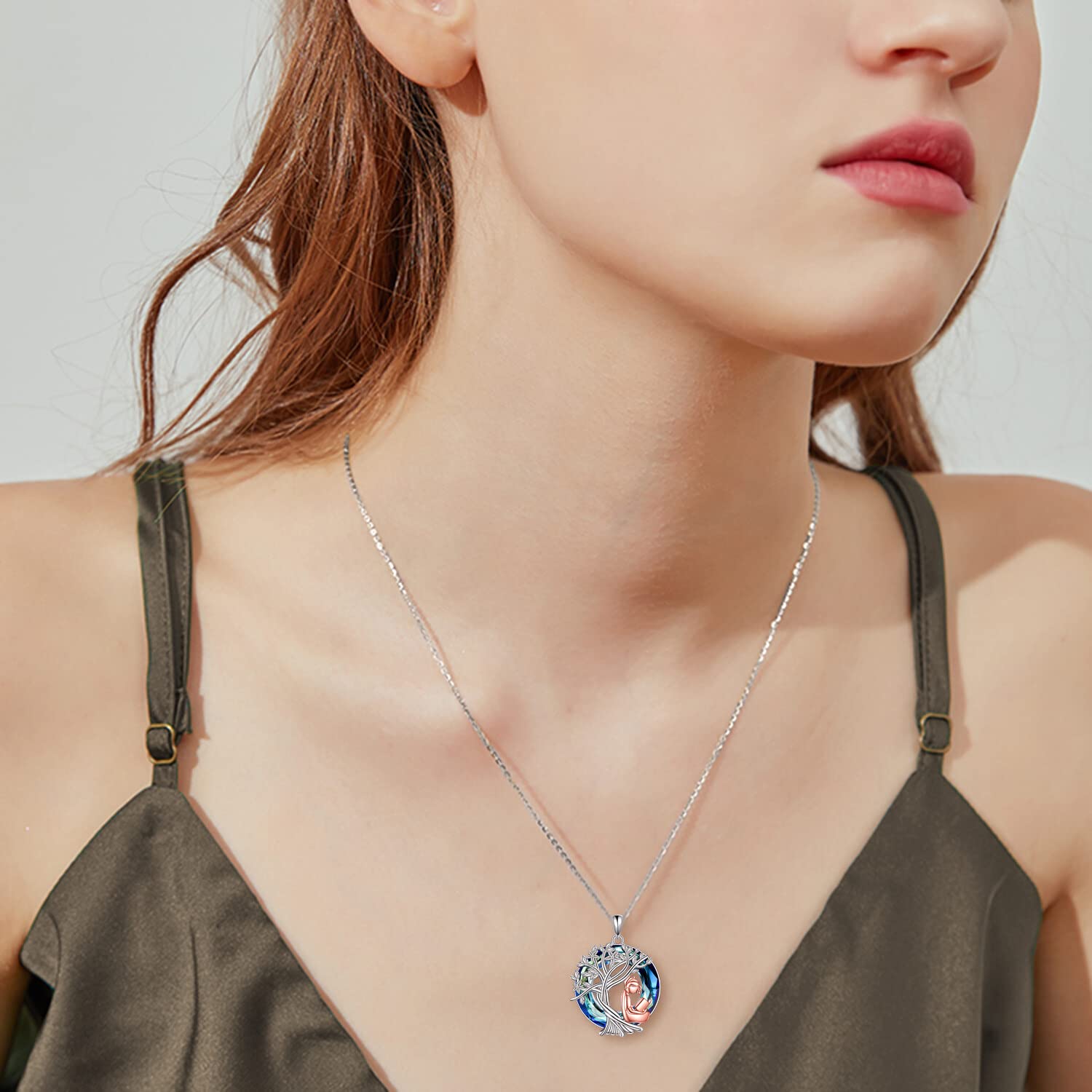 YFN Tree of Life Necklace - Sterling Silver Crystal Pendant Jewelry for Women | Elegant Graduation Gift, Birthday Present | Perfect for Spiritual Healing, Meditation & Special Occasions