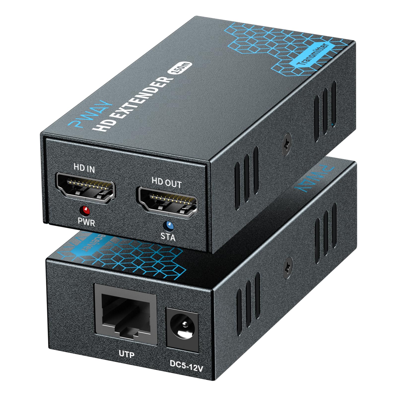 PW-DT243 HDMI Extender Over IP - 1080p Full HD Video Transmission up to 492ft (150m) via Cat5e/6 Ethernet Cable, 1-to-Many Distribution via Gigabit Switch, LAN Network HDMI Balun Transmitter & Receiver Set - Perfect for Home Theater, Conference Rooms & Digital Signage