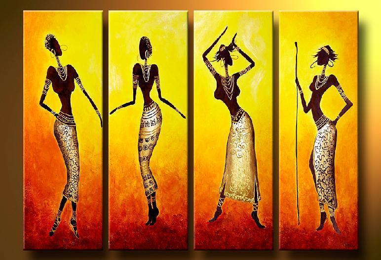 African Girl Canvas Art - 4 Piece Abstract Figure Painting Set, African Woman Wall Decor for Bedroom & Living Room | Modern Home Art for Women's Spaces & Cultural Interiors