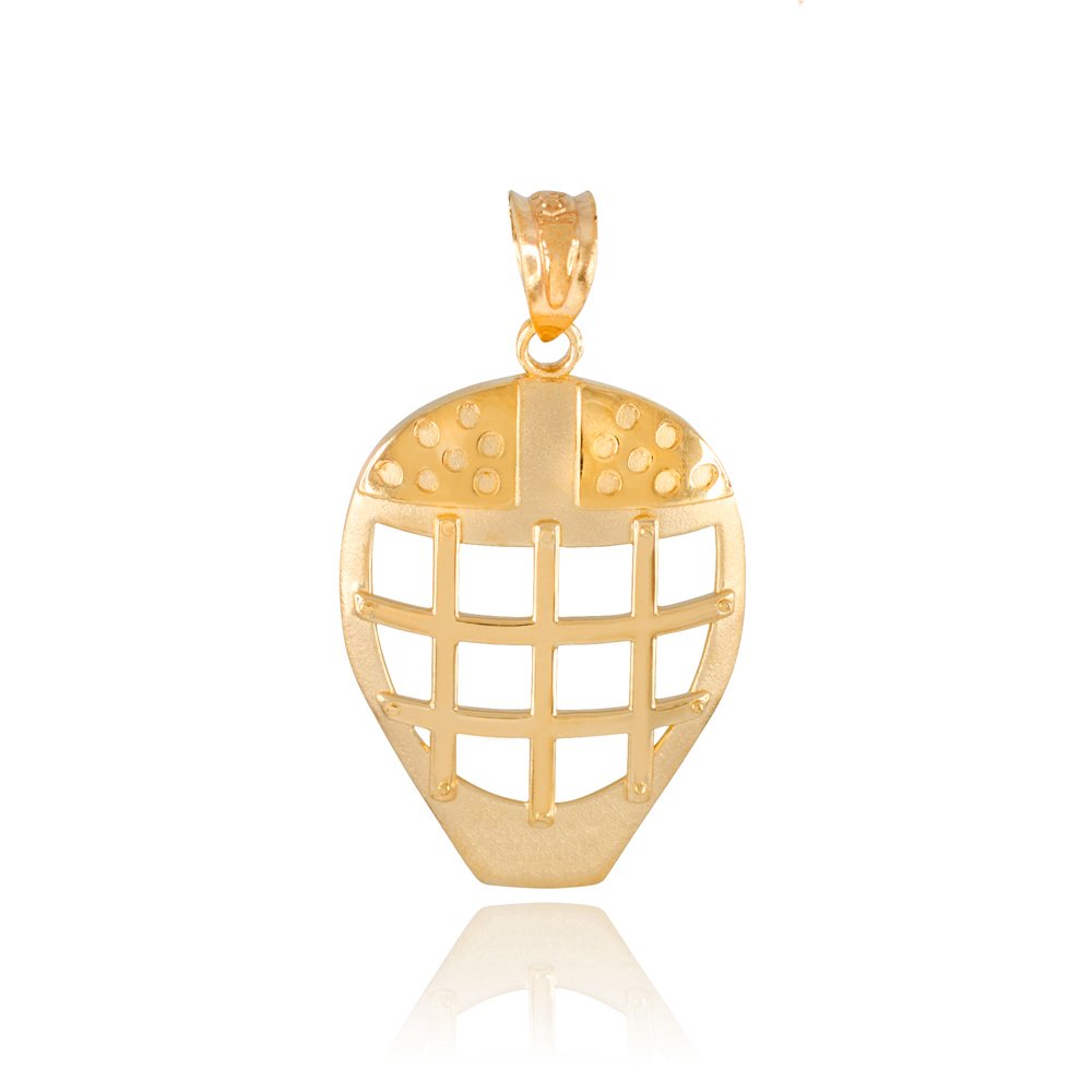 10K Yellow Gold Hockey Goalie Mask Pendant Necklace - Sports Jewelry for Hockey Players & Fans - Perfect Gift for Games, Training & Special Occasions