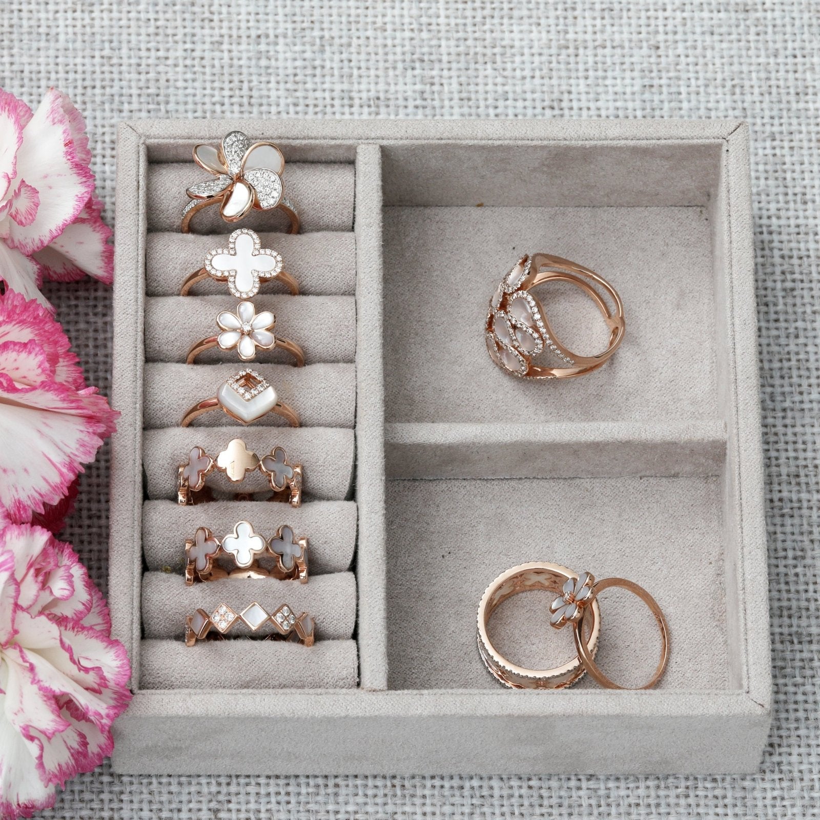 14K Rose Gold Abstract Swirl Mother of Pearl and Diamond Cocktail Ring - Elegant Statement Jewelry for Evening Parties & Special Occasions