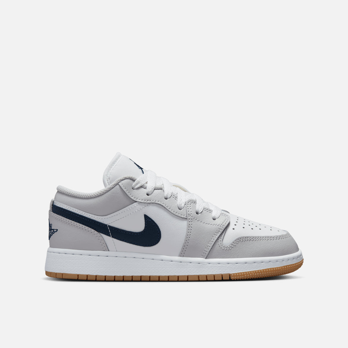 AIR JORDAN 1 LOW (GS) Sneakers - White/Midnight Navy/Neutral Grey - Kids Basketball Shoes for Casual Wear & Sports