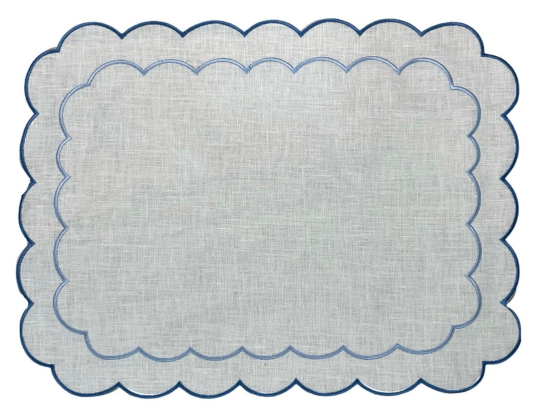 Premium Blue Scallop Placemats Set of 6 - Washable & Durable Table Mats for Dining, Kitchen, Party Decor - Elegant Coastal Home Decor for Everyday Use & Special Occasions