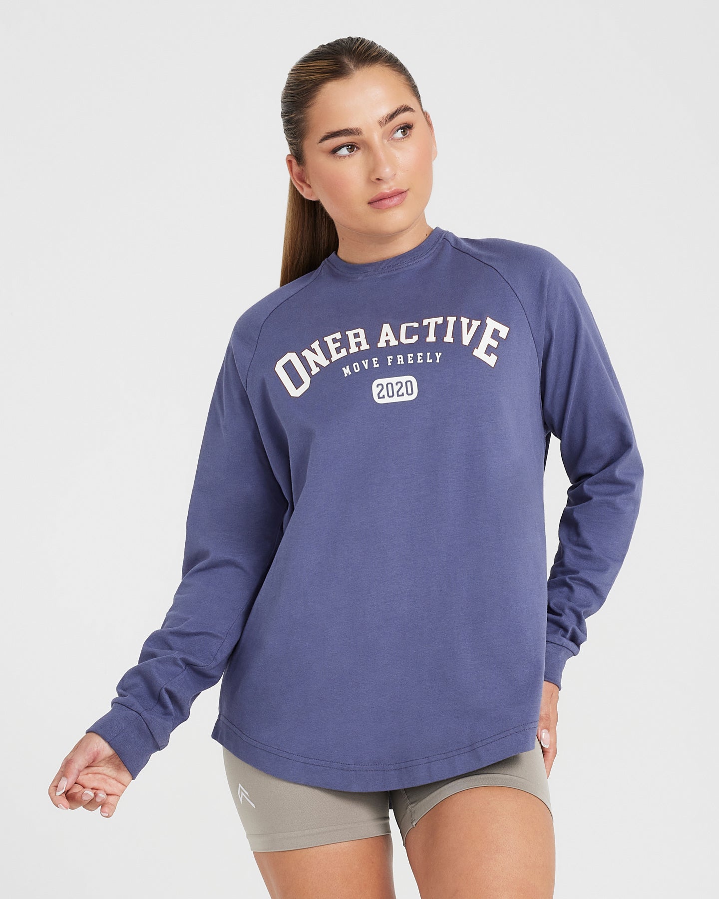 Oversized Long Sleeve Club T-Shirt for Women | Slate Blue Casual Wear | Perfect for Lounge, Streetwear & Everyday Outfits