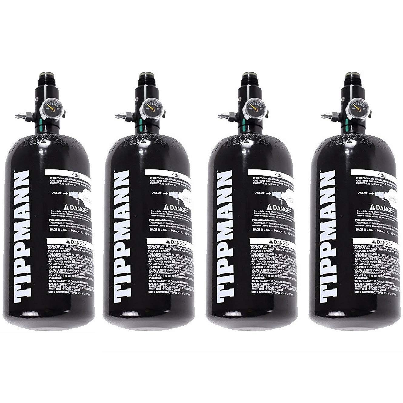 Tippmann 4-Pack Basics 47/48ci 3K Aluminum HPA/Nitro/Compressed Air Tank - Globally Certified for Paintball & Airsoft - Perfect for Outdoor Sports and Tactical Games