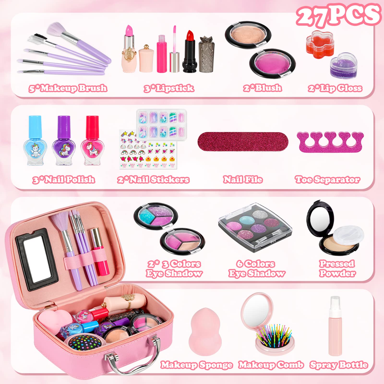 Washable Kids Makeup Kit - Princess Cosmetic Toys for Girls | Birthday Gift & Playtime Fun