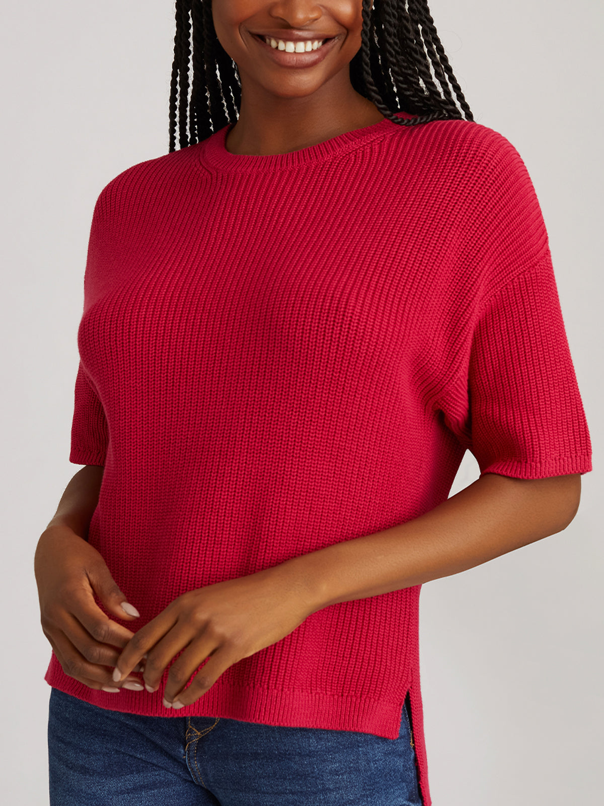 Emma Women's Crewneck Shaker Stitch Knit Tee - Soft Casual Short Sleeve T-Shirt for Everyday Wear, Work & Weekend Outfits