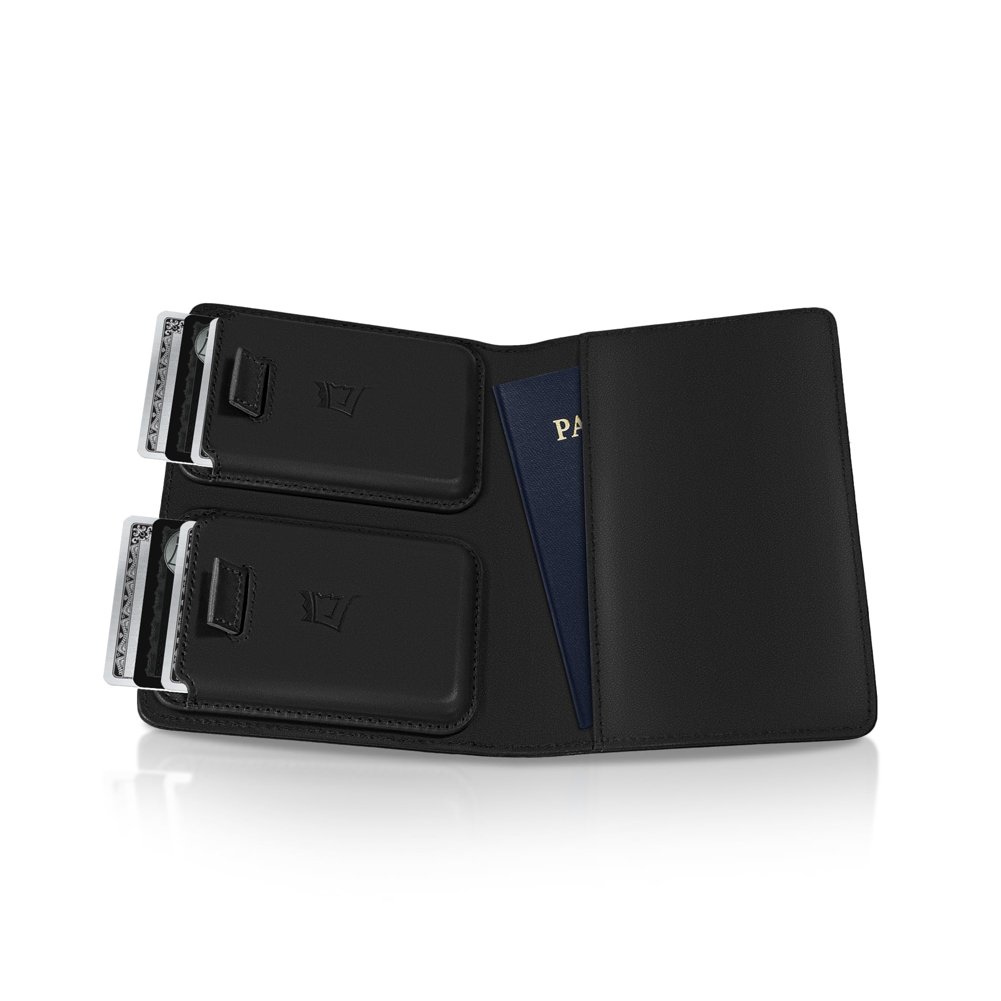 Premium RFID Blocking Leather Passport Holder Wallet with Built-in AirTag Slot | Secure Travel Wallet for 1-6 Cards & Passport | Easy Pull Tab | Onyx Black | Perfect for International Travel & Business Trips