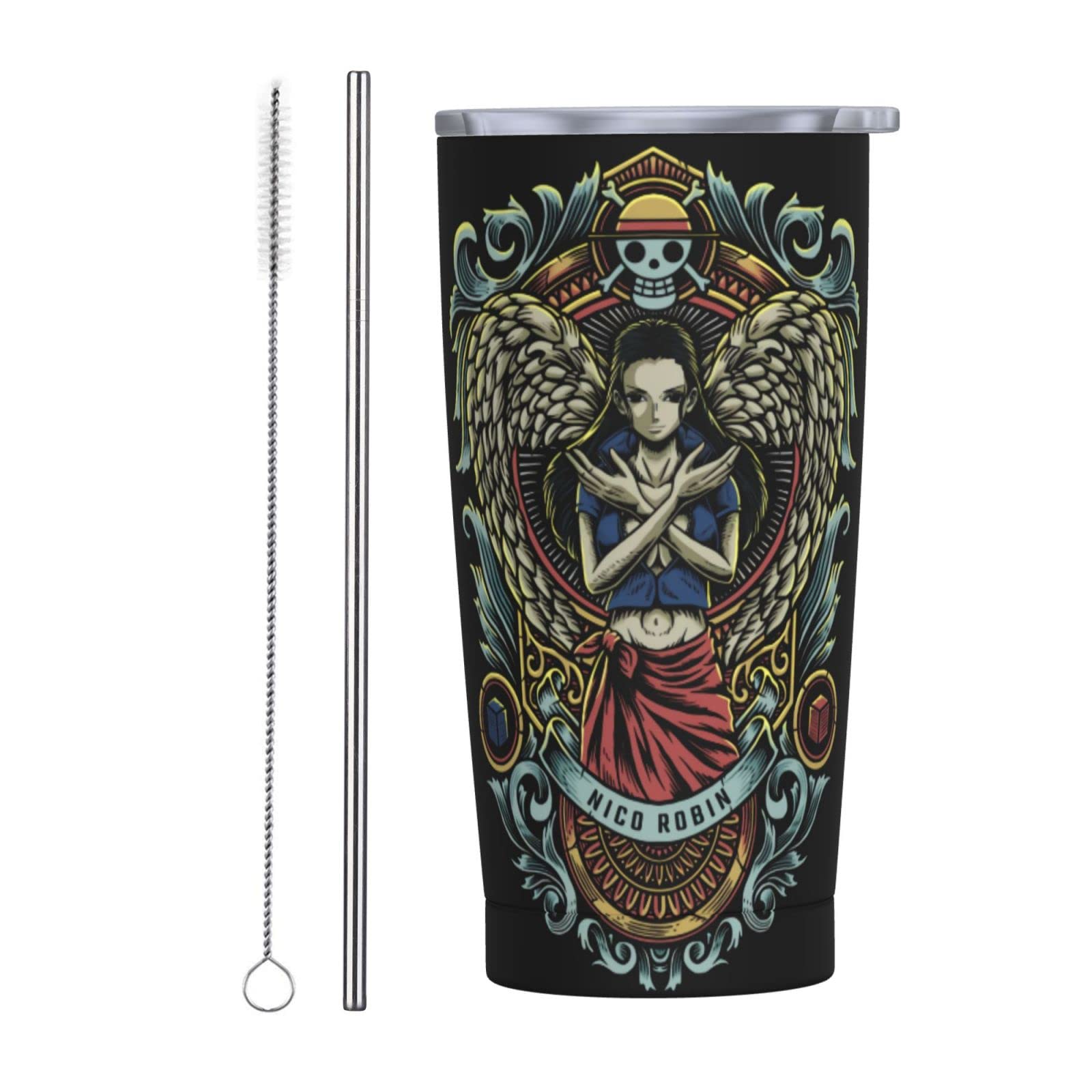 One Piece Anime Nico Robin Stainless Steel Travel Mug 20oz - Insulated Coffee Cup with Lid for Hot & Cold Drinks, Perfect for Sports, Travel, Office & Outdoor Activities