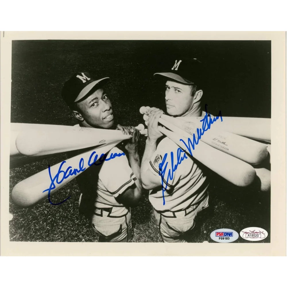 Hank Aaron & Eddie Mathews Dual Signed 8x10 Photo - Atlanta Braves Autographed Memorabilia with PSA & JSA COA - Perfect for Sports Collectors & Braves Fans Display