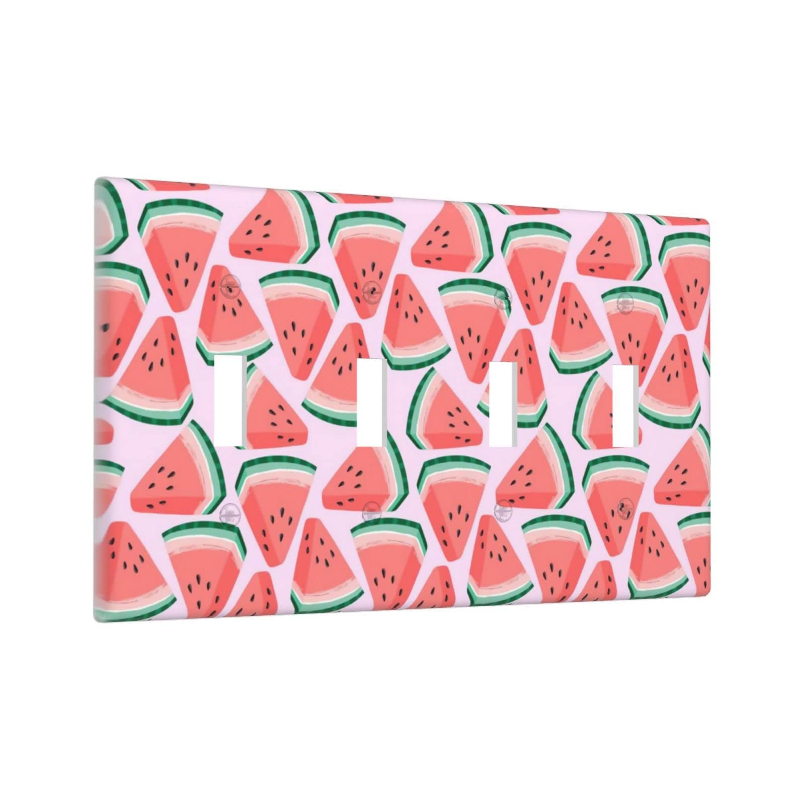 Decorative Watermelon 4-Gang Toggle Light Switch Cover Plate - Plastic Wall Plate for Electrical Outlets, Bedroom, Bathroom & Kitchen Decor - Perfect for Home, Office & Farmhouse Style Renovations