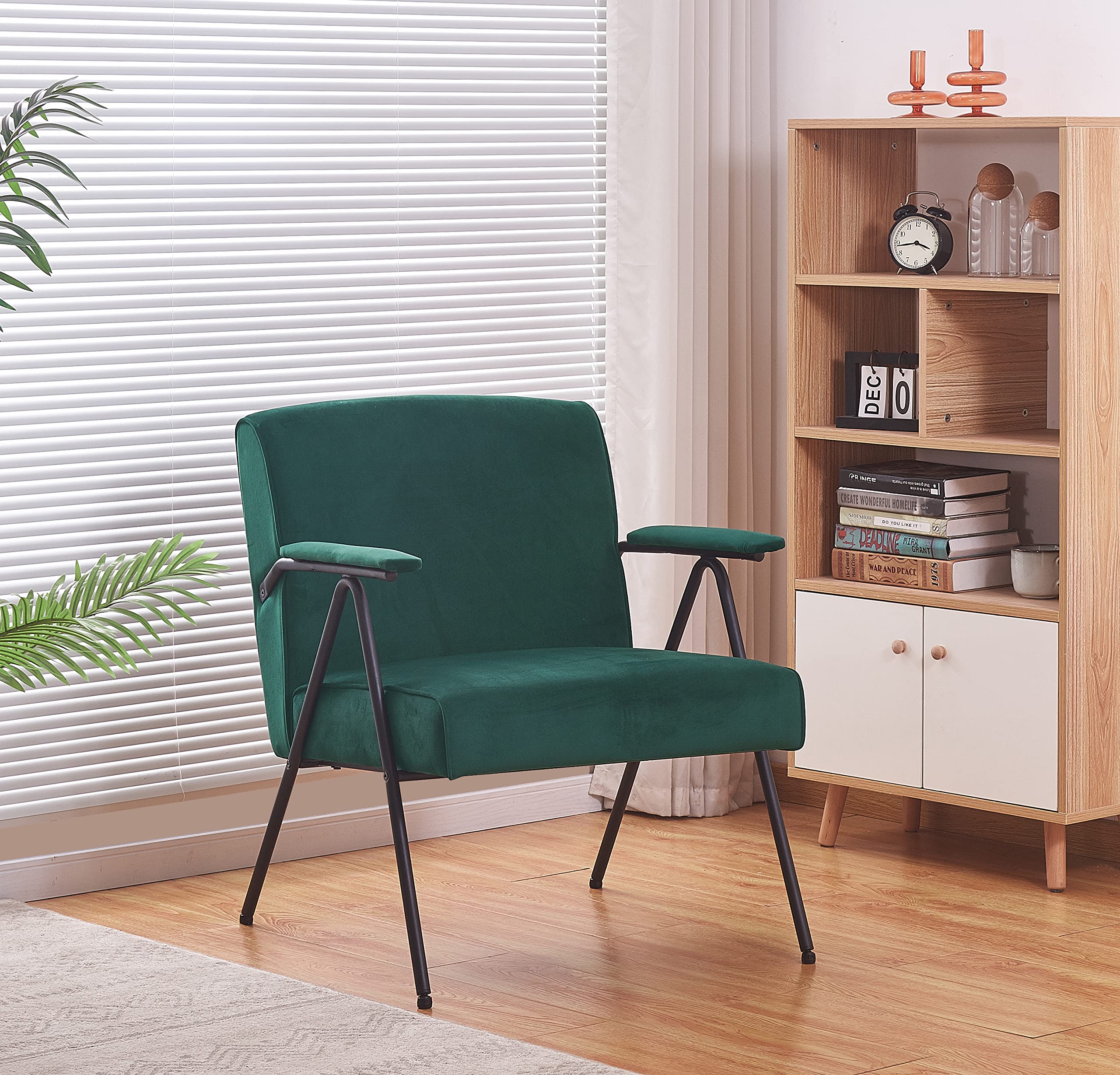Yoluckea Mid-Century Modern Leisure Chair - Metal Frame Armrest & Feet, Accent Sofa for Living Room & Bedroom - Green | Perfect for Reading Nook, Lounge Area & Small Space Decor