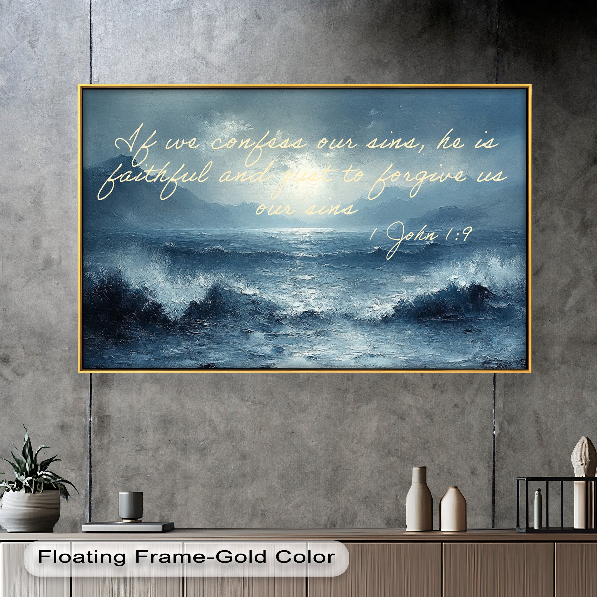 1 John 1:9 Bible Verse Oil Painting - Christian Scripture Wall Art for Home Decor, Church & Office - Forgiveness and Grace Religious Gift