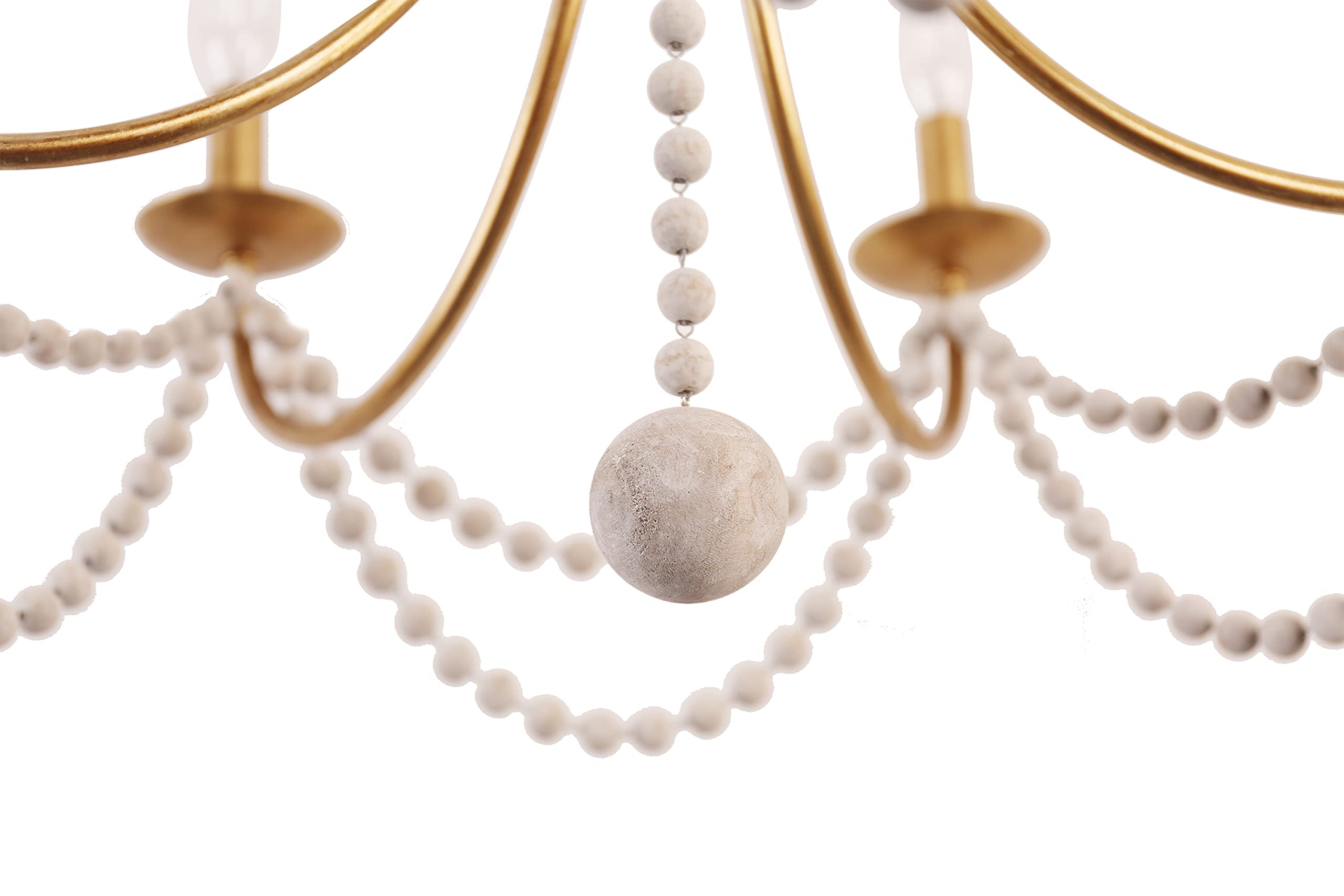 6-Light Farmhouse Wood Beaded Chandelier with Empire Design - Gold French Country Dining Room Lighting for Bedroom, Living Room & Entryway | Perfect for Rustic Home Decor & Wedding Venues