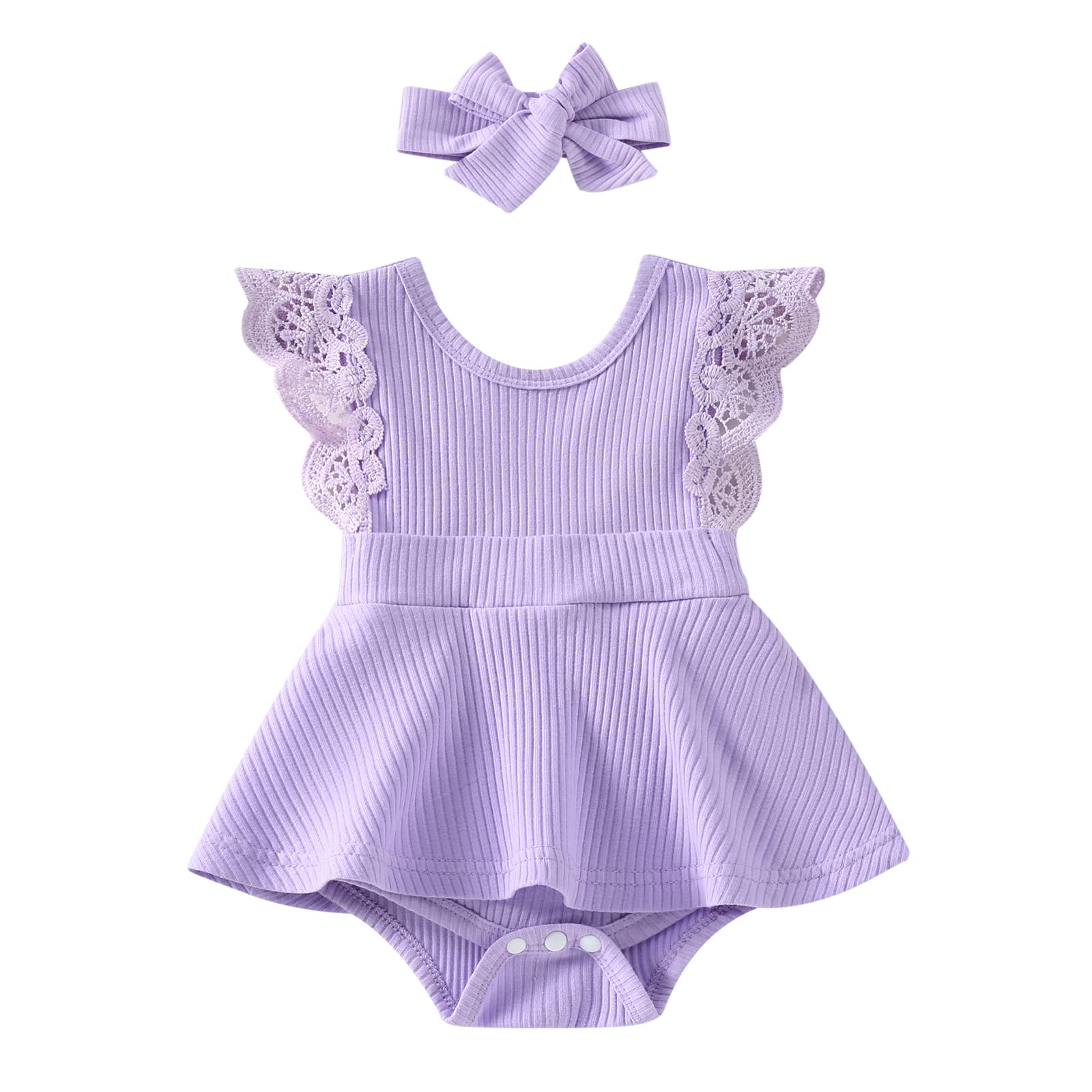 2-Piece Newborn Baby Girl Romper Outfits - Ribbed Lace Princess Dress Bodysuit for Birthday, Wedding & Special Occasions | Soft Cotton Baby Clothes for Photoshoots, Christening & Family Gatherings