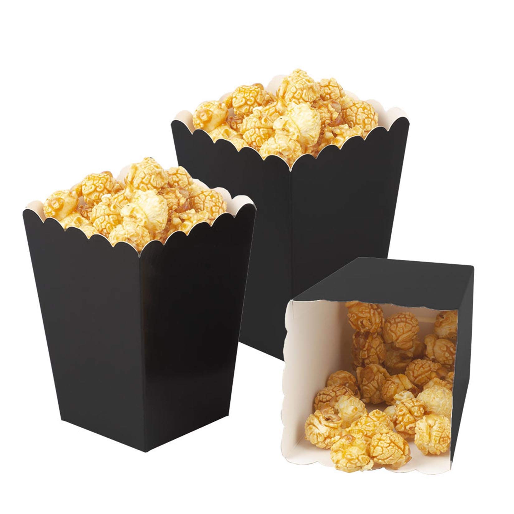 Mini Black Popcorn Boxes - 24 Pack Cardboard Popcorn Containers for Movie Nights, Birthday Parties & Carnival Events | Eco-Friendly Paper Popcorn Holders