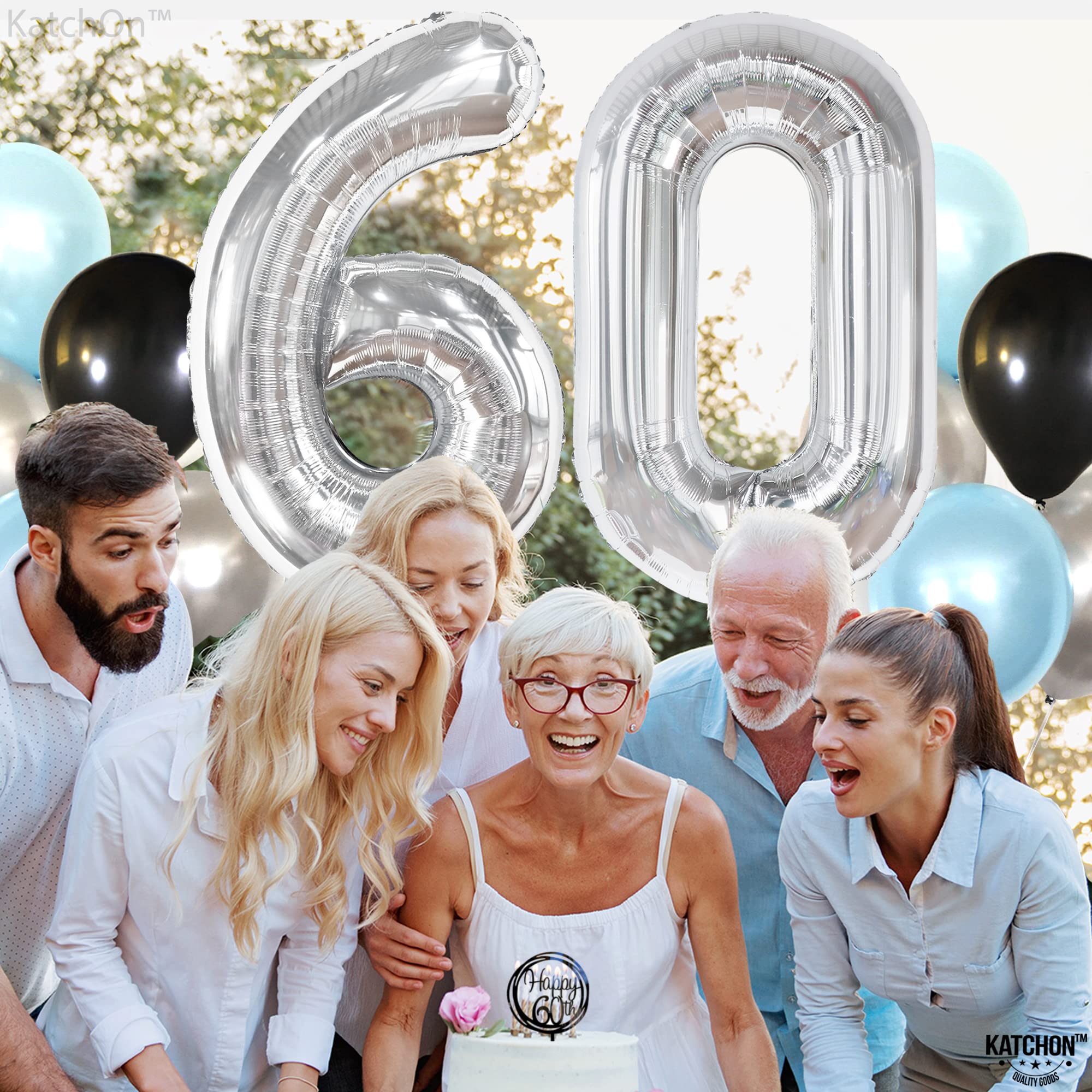 KatchOn 40 Inch Large Silver 60 Number Balloons - 60th Birthday Party Decorations, Anniversary Celebration Balloons for Backdrop, Photo Booth & Milestone Events