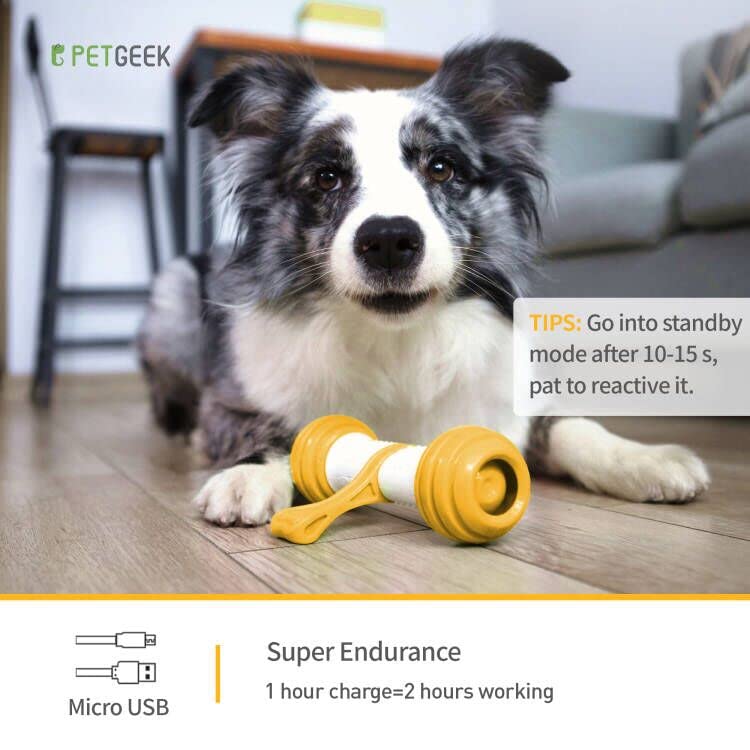 PETGEEK Interactive Dog Toys for Medium & Large Dogs - Motion Activated Electronic Dog Bone, USB Rechargeable Automatic Pet Toy to Relieve Boredom & Stimulate Play (Yellow) - Perfect for Indoor Play, Training & Keeping Dogs Entertained