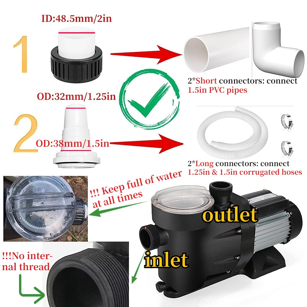 Anbull 1.5HP 1100W Swimming Pool Pump - High Efficiency, Low Noise Inground/Above Ground Pool Pump with 59