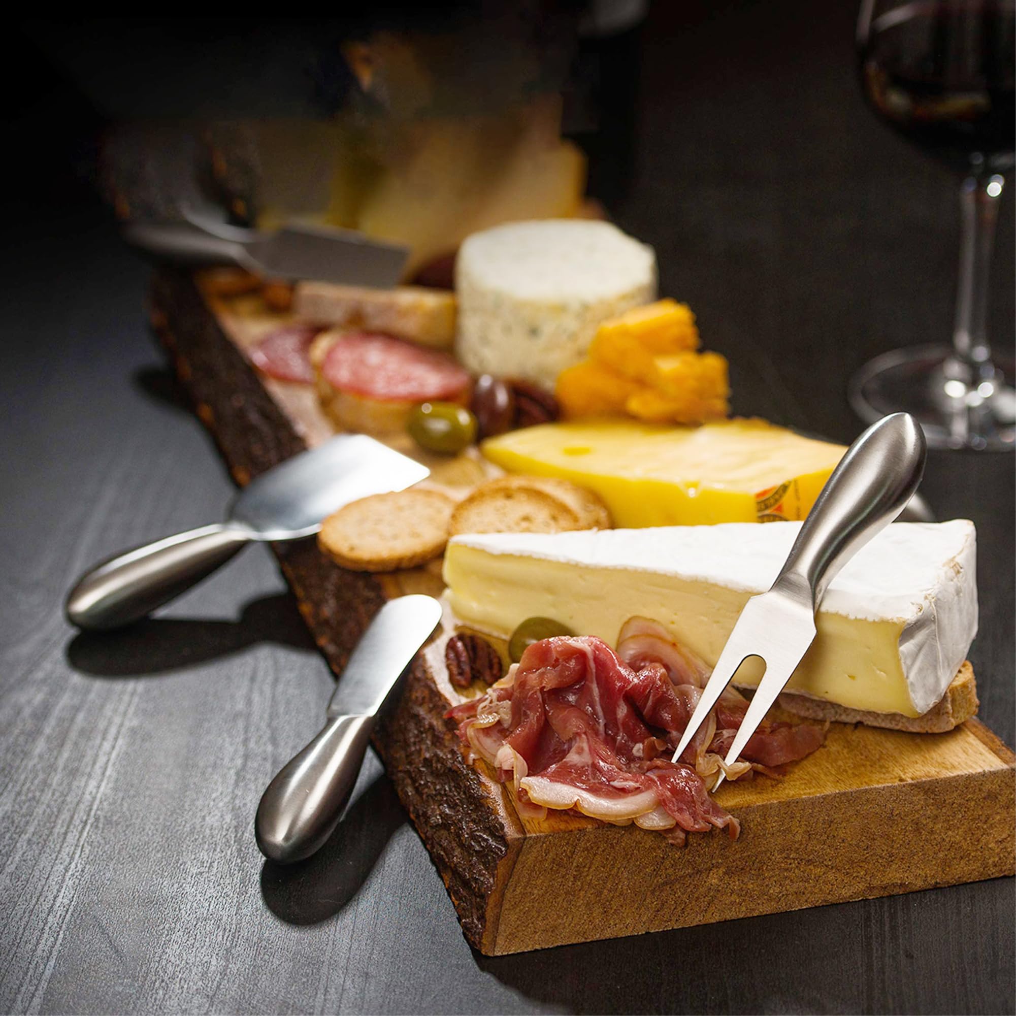 Premium 4-Piece Stainless Steel Cheese Knife Set with Cheese Fork - 5.3 Inch Charcuterie Board Accessories for Entertaining, Housewarming Gifts & Cheese Platter Presentation (Ideal for Dinner Parties, Wine Tasting & Gourmet Cheese Serving)