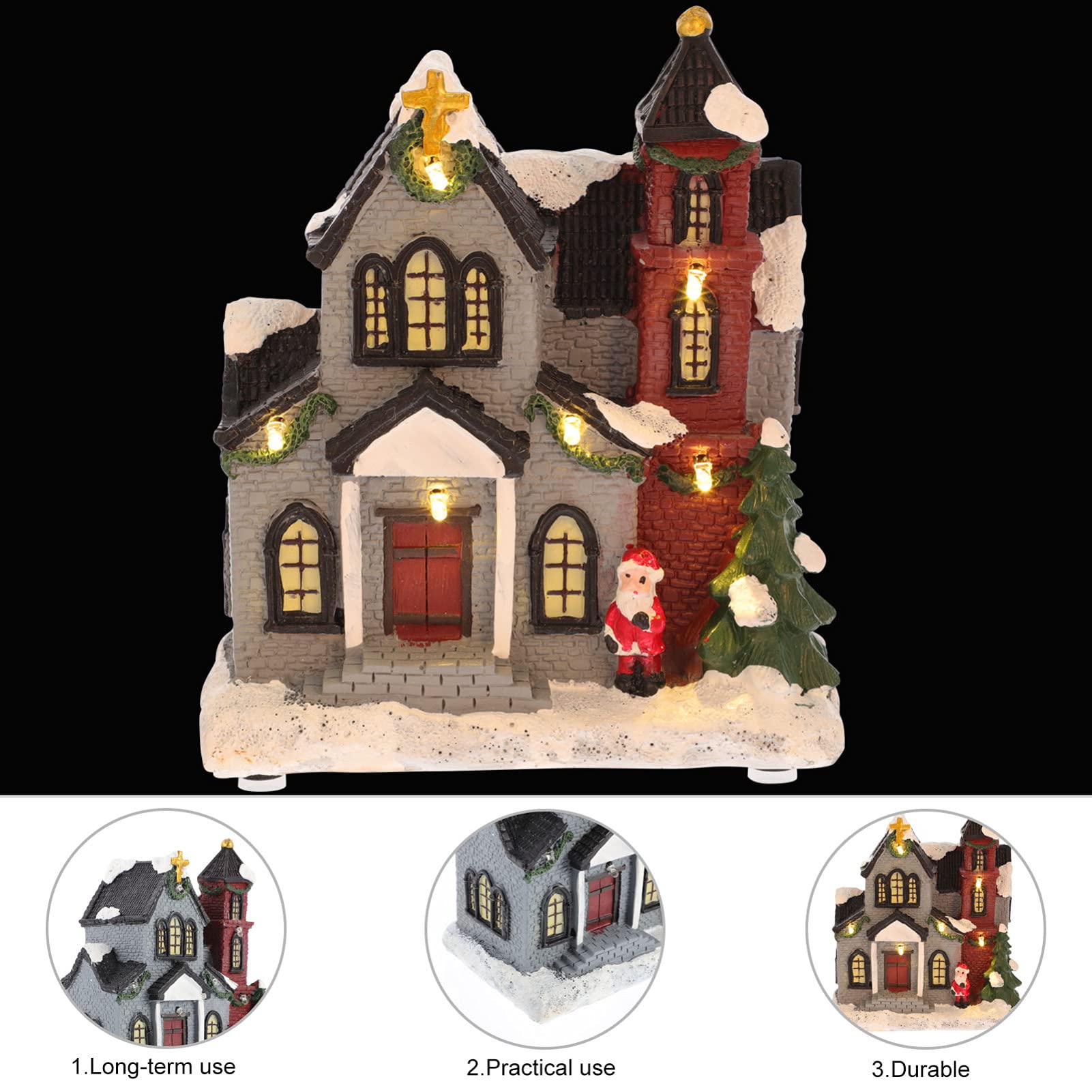 Uonlytech Christmas Resin Little House with LED Lights - Holiday Decor, Xmas Party Ornament, Glowing Villa Craft for Home, Tabletop, Gift & Festive Decorations
