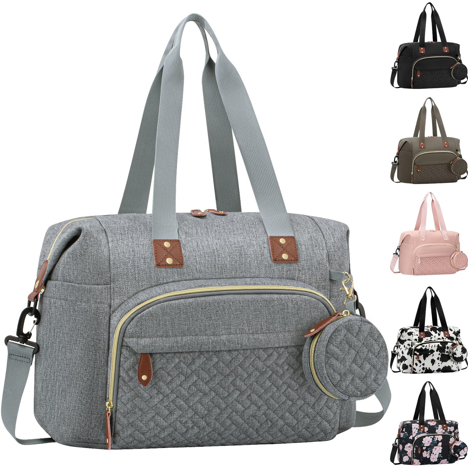 Stylish Grey Diaper Bag Tote for Moms & Dads - Waterproof Baby Travel Bag with Pacifier Case & Multiple Pockets - Perfect for Hospital Visits, Daycare Trips & Family Outings