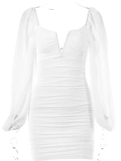 Elegant Backless Pleated Mini Dress for Women - Double Layer Mesh Casual Evening Dress - Perfect for New Year Parties, Date Nights & Special Occasions