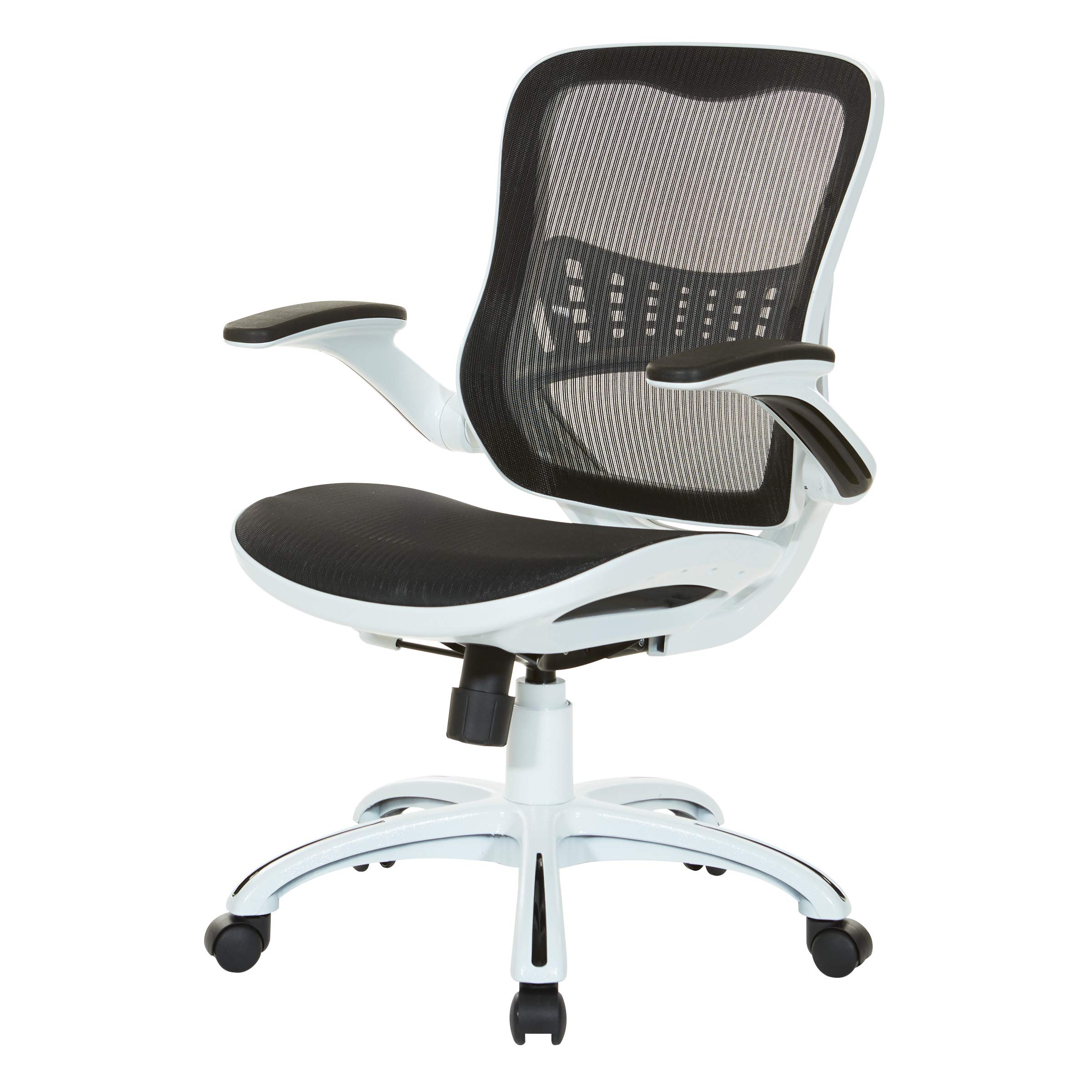 OSP Home Furnishings Riley Ergonomic Mesh Office Chair - Breathable Back & Seat, White Base with Black - Perfect for Home Office, Executive Desk & Workspace
