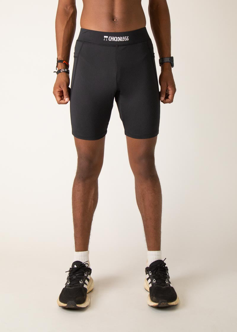 Men's Black 8 Half Tights - Breathable Compression Shorts for Running, Workout & Gym - Moisture-Wicking Athletic Leggings for Men's Fitness & Training