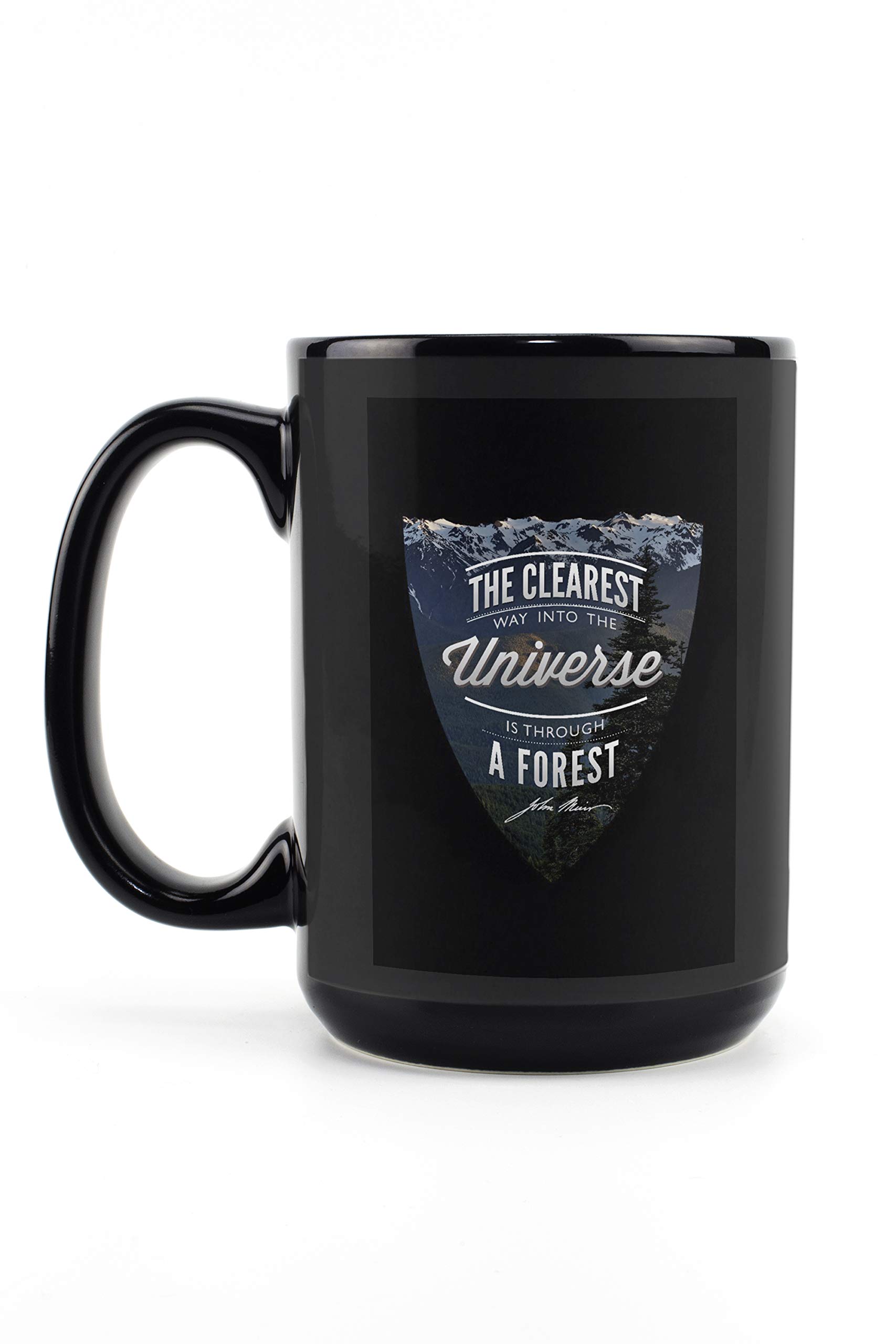 John Muir The Clearest Way Sentiment Contour 15oz Black Ceramic Coffee Mug - Dishwasher & Microwave Safe - Perfect for Home, Office & Outdoor Camping