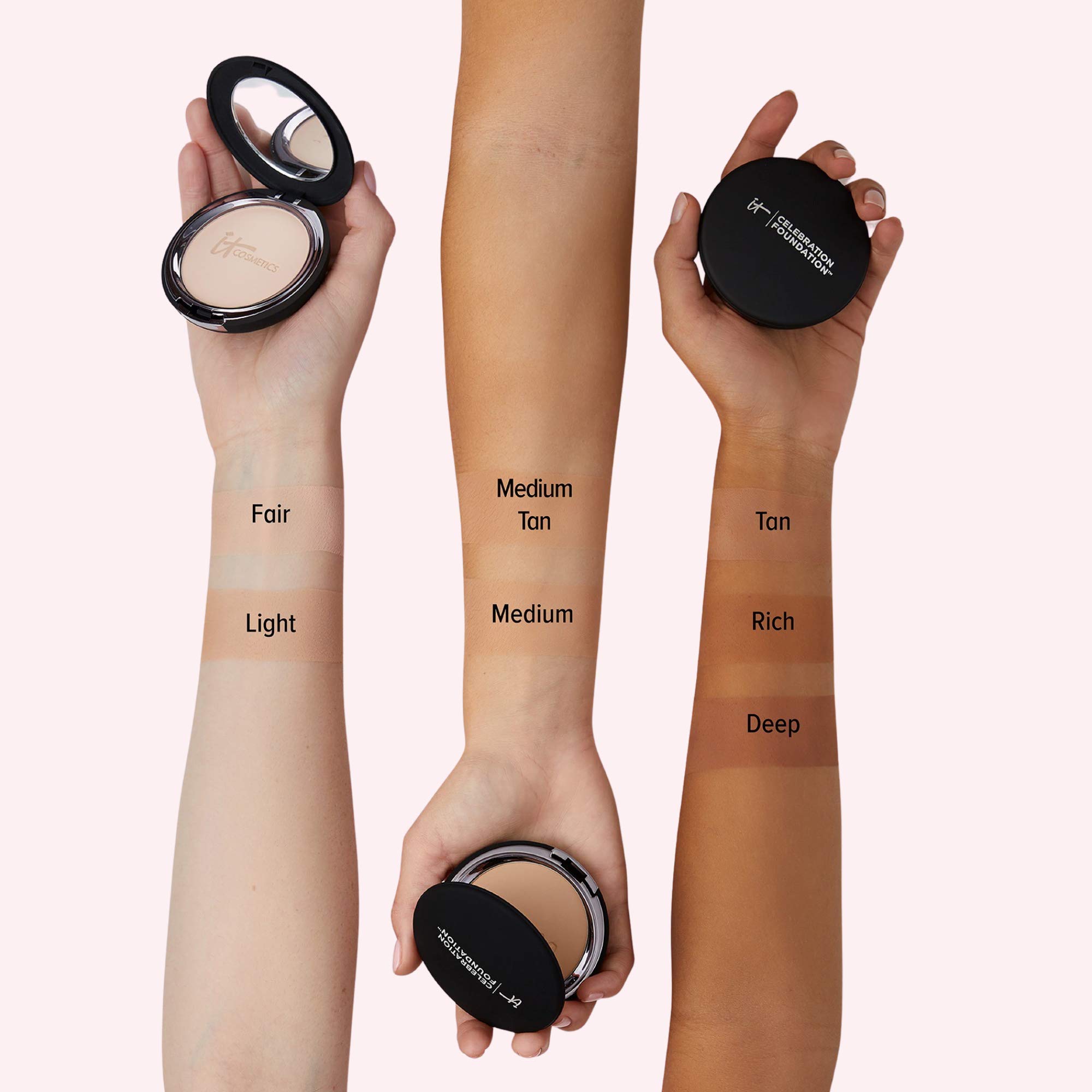 IT Cosmetics Celebration Foundation - Full-Coverage Anti-Aging Powder Makeup with Hydrolyzed Collagen & Hyaluronic Acid - Blurs Pores, Wrinkles & Imperfections - 0.3 oz | Perfect for Daily Wear, Special Occasions & Photo Shoots