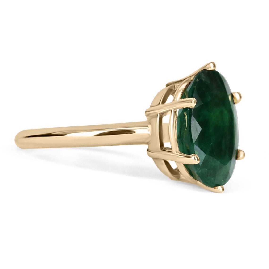 4.80 Carat Dark Green Natural Oval Cut Emerald 14K Gold Six Prong Ring for Women - Elegant Jewelry Gift for Anniversary, Engagement & Special Occasions
