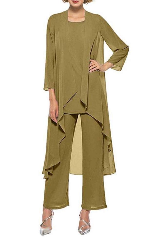 Honeydress Elegant Women's Chiffon Mother of The Bride Dress with Long Sleeves - 3 Piece Pant Suit Set for Weddings, Formal Events & Special Occasions