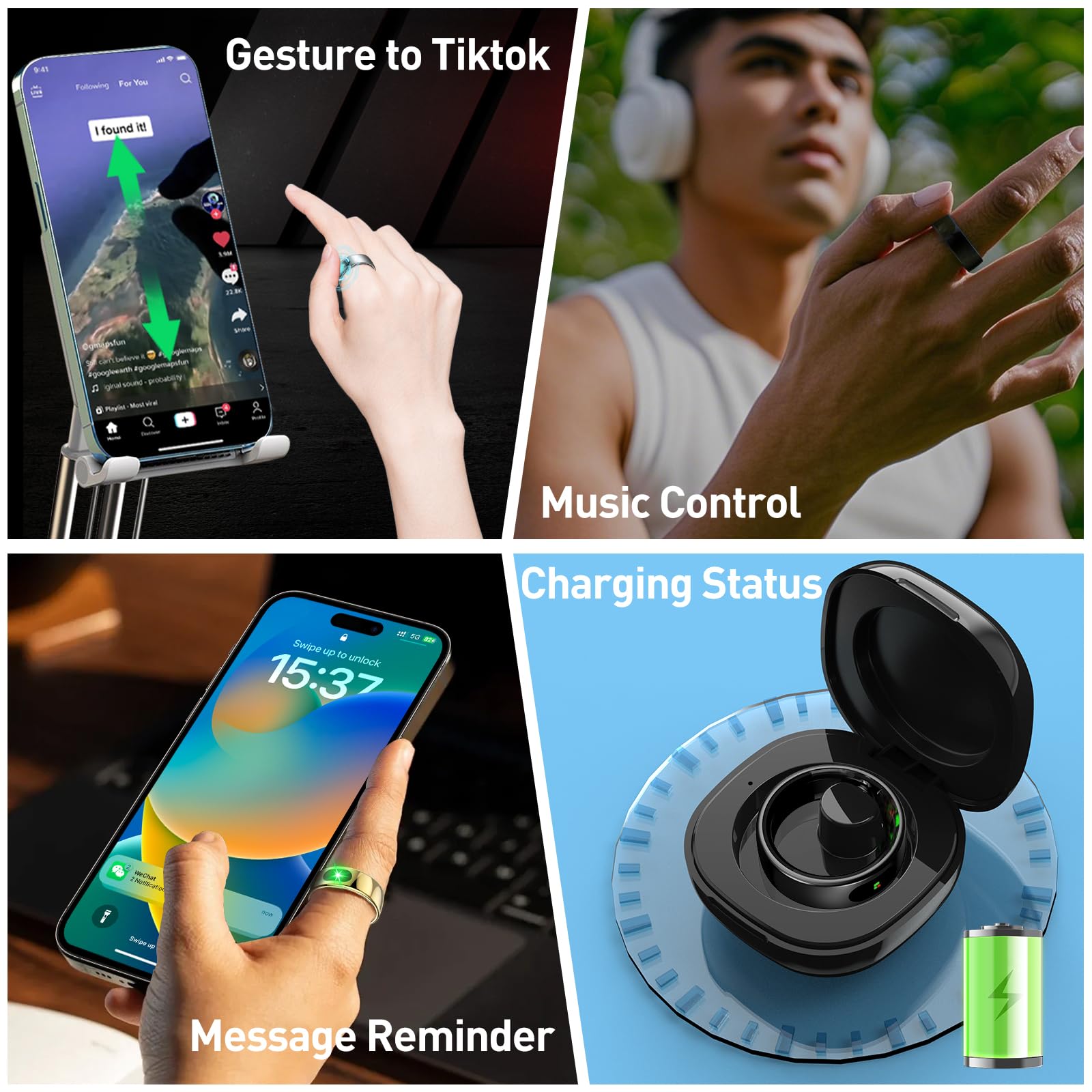 Smart Fitness Ring with Sleep Tracking - Touch Control for iOS & Android (Black) - Perfect for Active Lifestyles