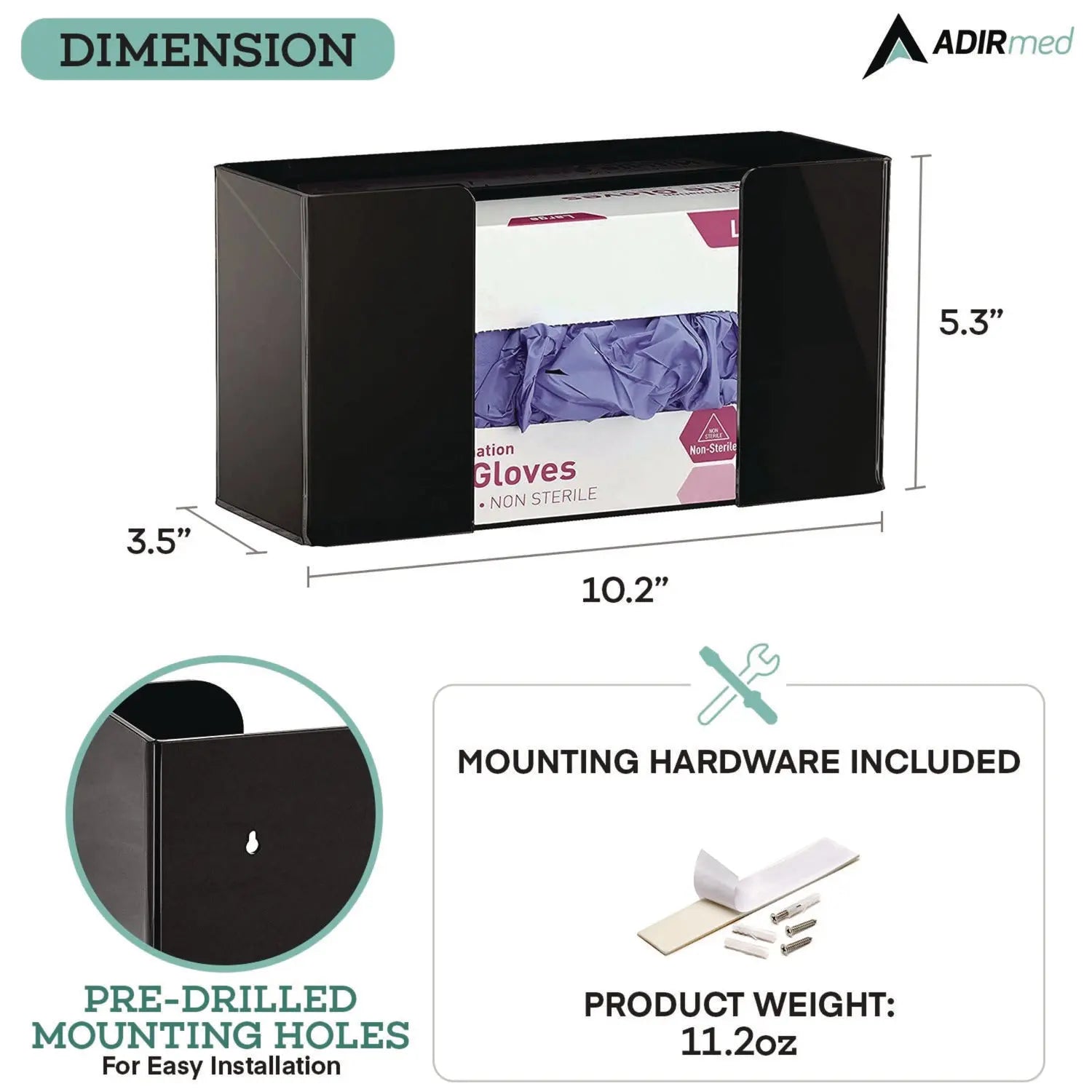 AdirMed Acrylic Glove Dispenser - Single Box Capacity (10.2