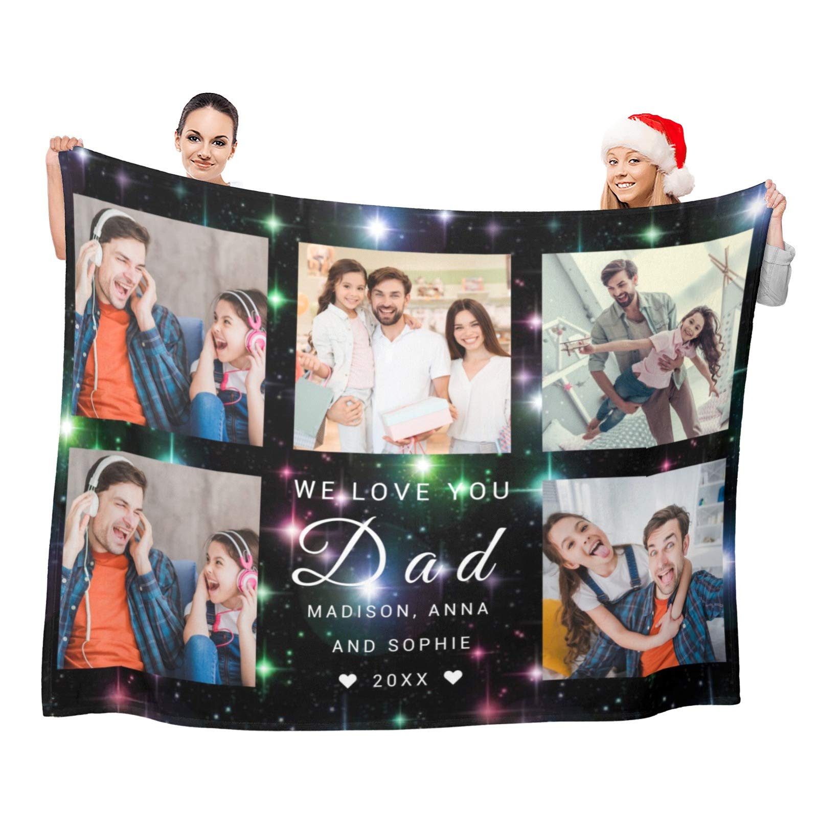 **Personalized Photo Blanket for Dad - Custom Dad Gift with 5 Pictures (50x70 Inch) - Soft Fleece Throw Blanket for Father's Day, Birthday, Christmas - Great for Grandpa, Husband & Special Men in Your Life**    *(Perfect for cozy nights, family gatherings, or sentimental keepsakes!)*