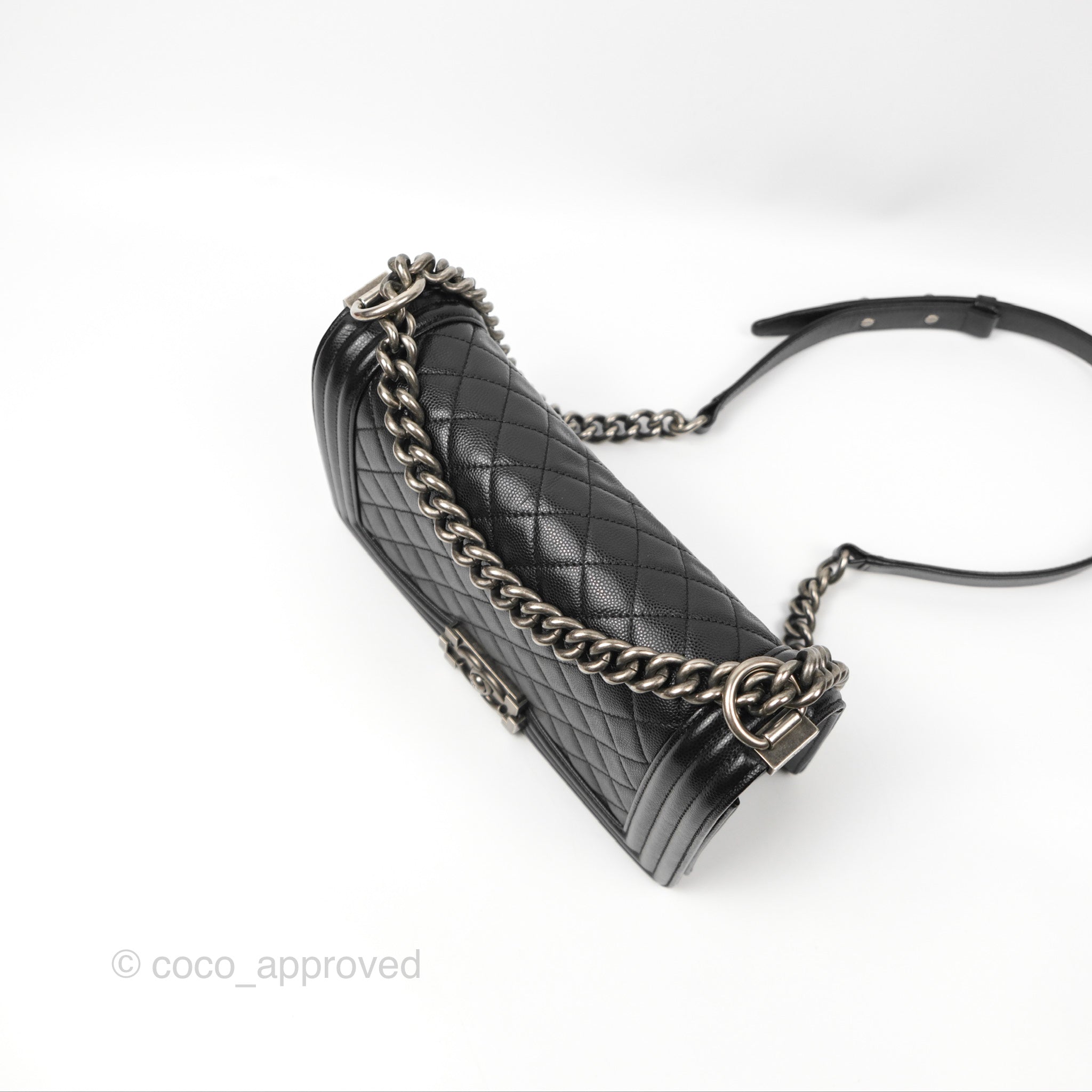Chanel Boy Quilted Medium Handbag in Black Caviar Leather with Ruthenium Hardware - Luxury Crossbody Bag for Women, Perfect for Date Night & Evening Events